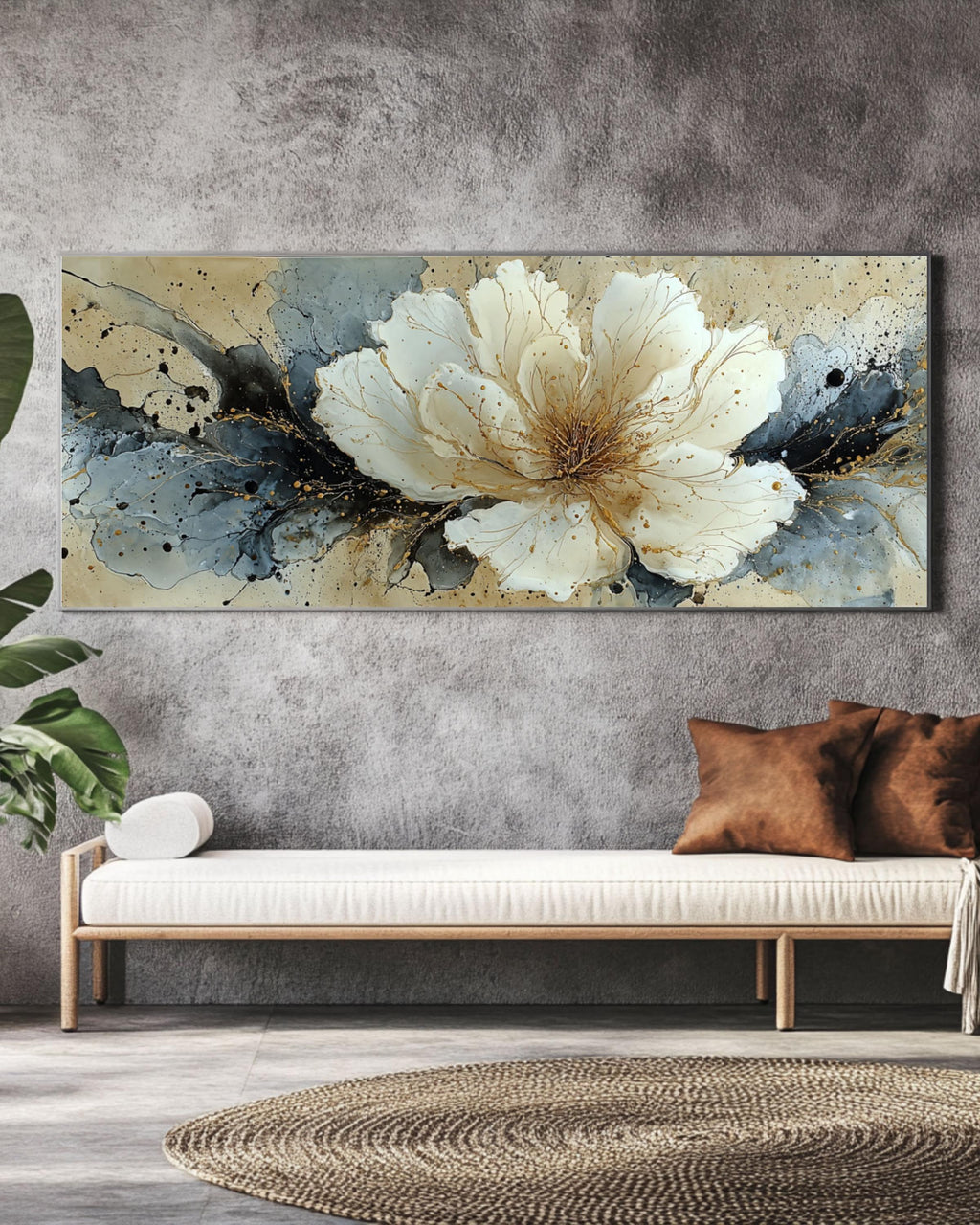 Abstract Floral Canvas Art – Modern Ink Explosion Wall Decor
