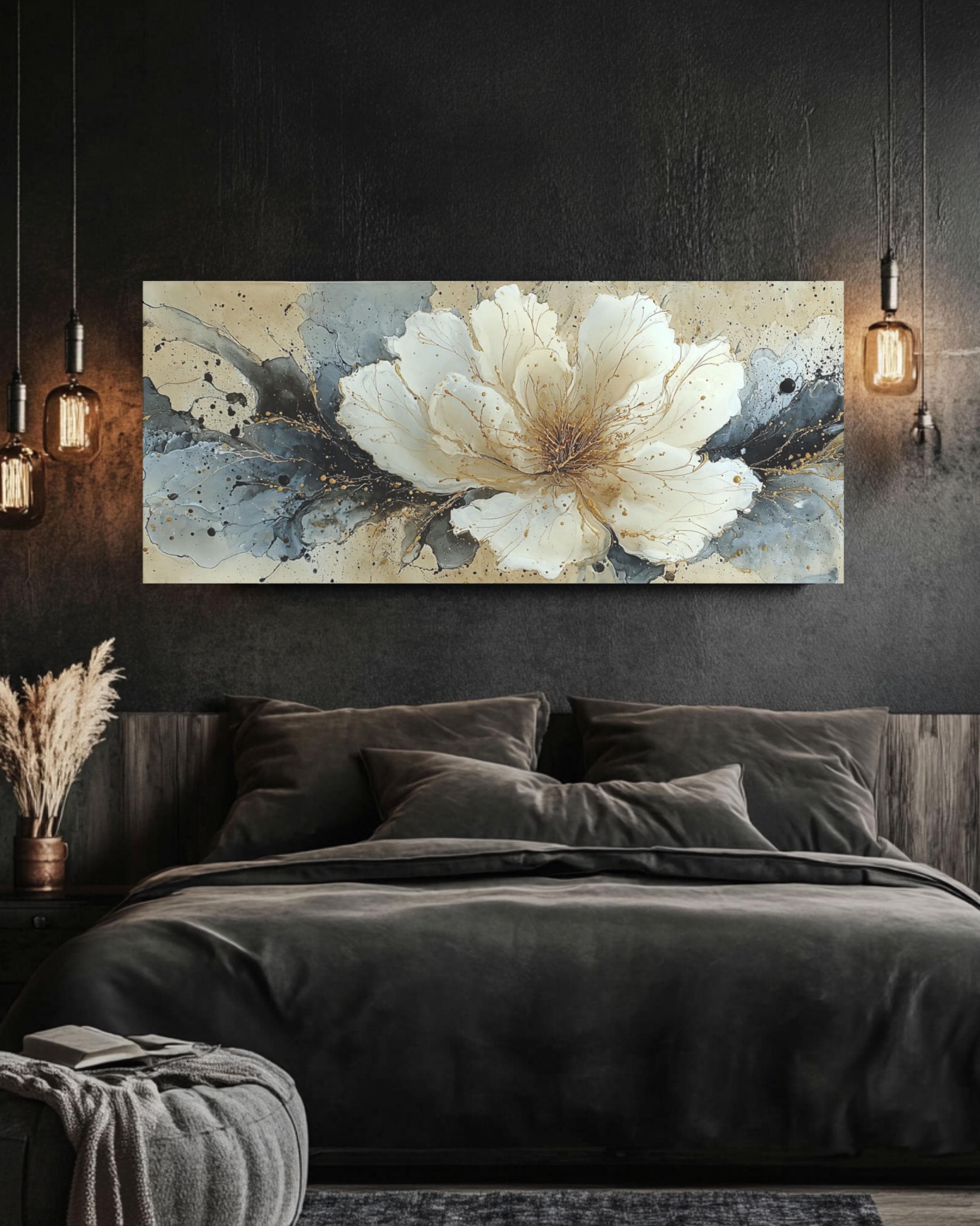 Abstract Floral Canvas Art – Modern Ink Explosion Wall Decor