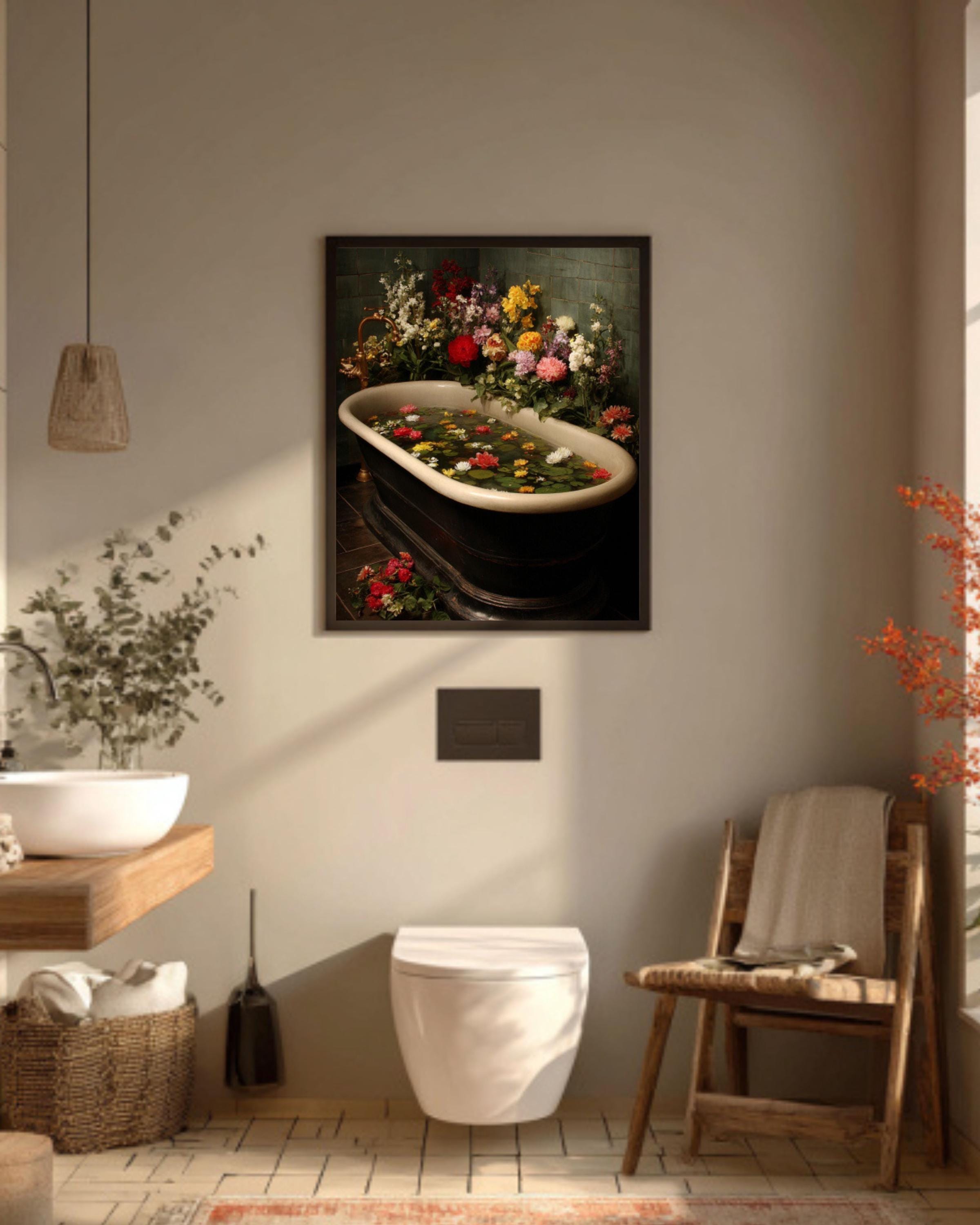 Bathtub of Flowers Art Print â€“ Vintage Botanical DÃ©cor Canvas Wall Art Print – Premium Home Decor