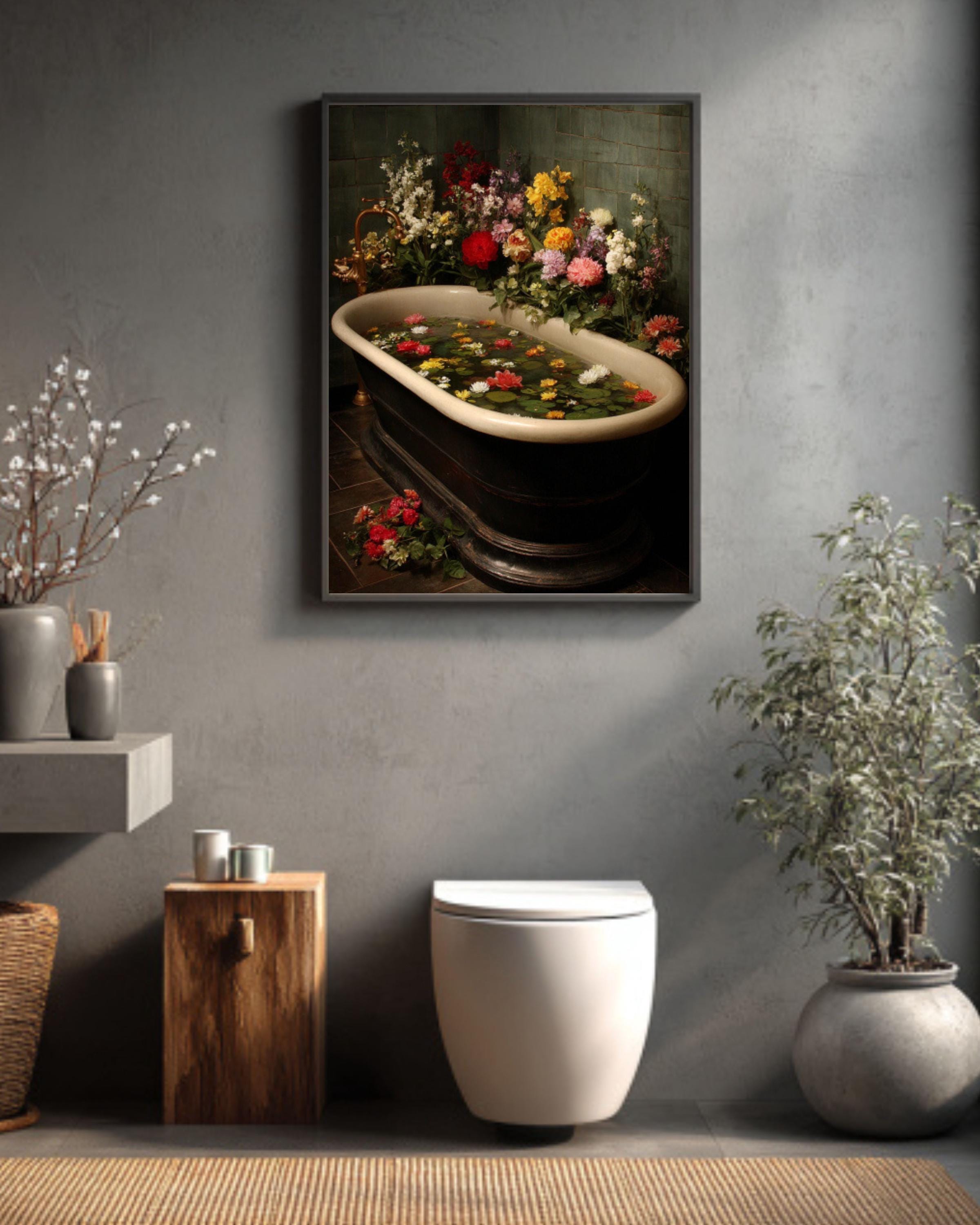 Bathtub of Flowers Art Print â€“ Vintage Botanical DÃ©cor Canvas Wall Art Print – Premium Home Decor