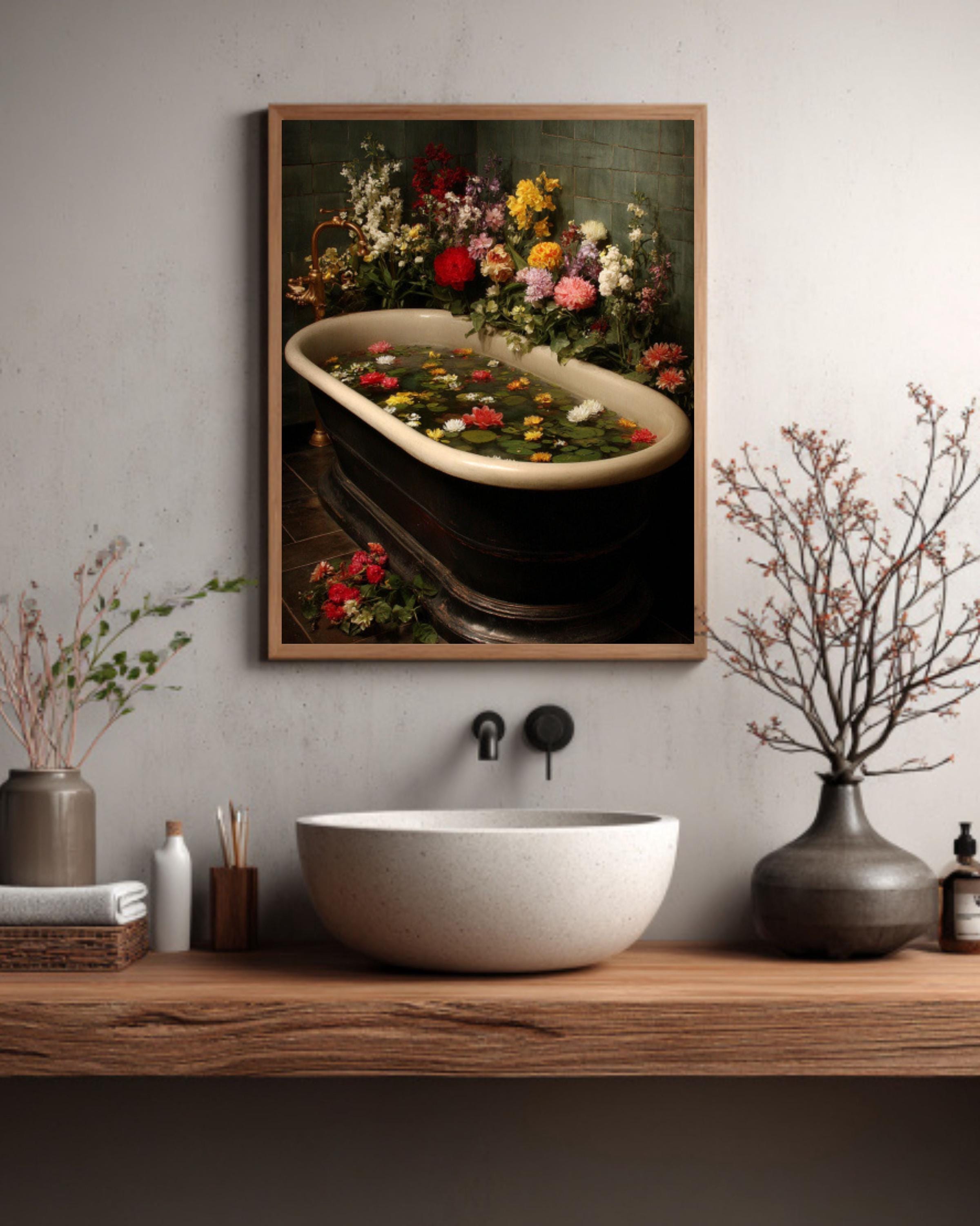 Bathtub of Flowers Art Print â€“ Vintage Botanical DÃ©cor Canvas Wall Art Print – Premium Home Decor