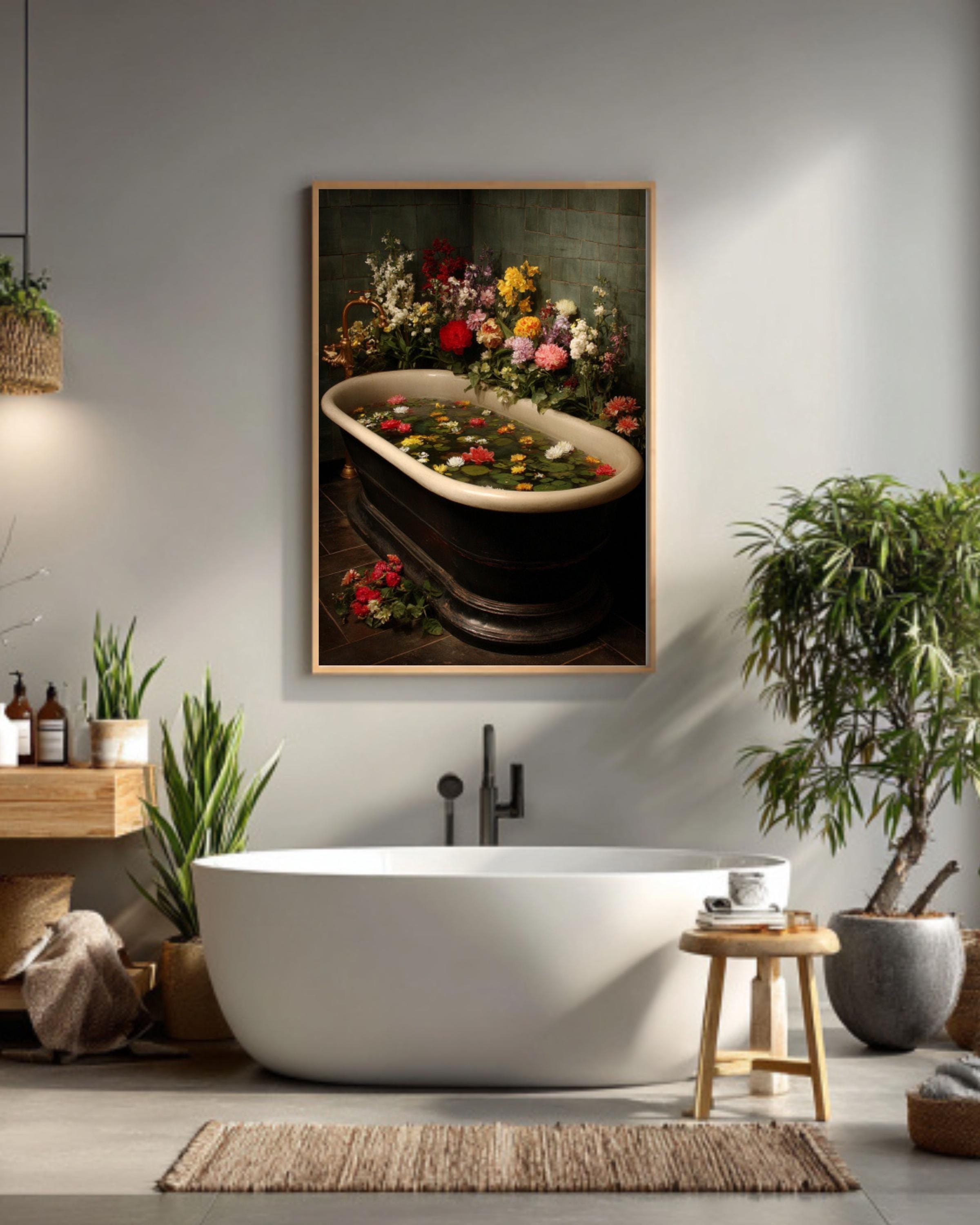 Bathtub of Flowers Art Print â€“ Vintage Botanical DÃ©cor Canvas Wall Art Print – Premium Home Decor