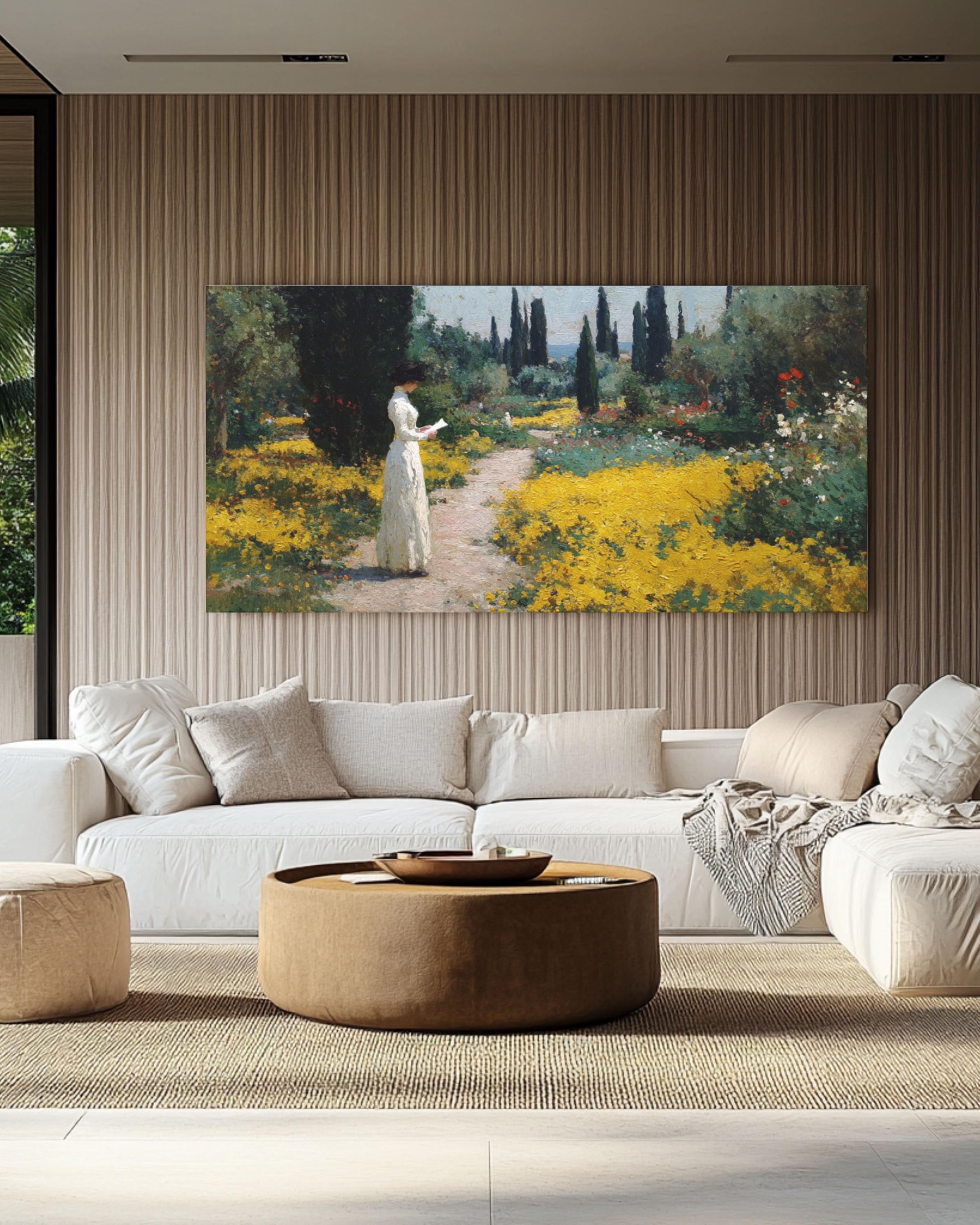 Monet Style Garden Path Canvas Art – Woman Reading Letter