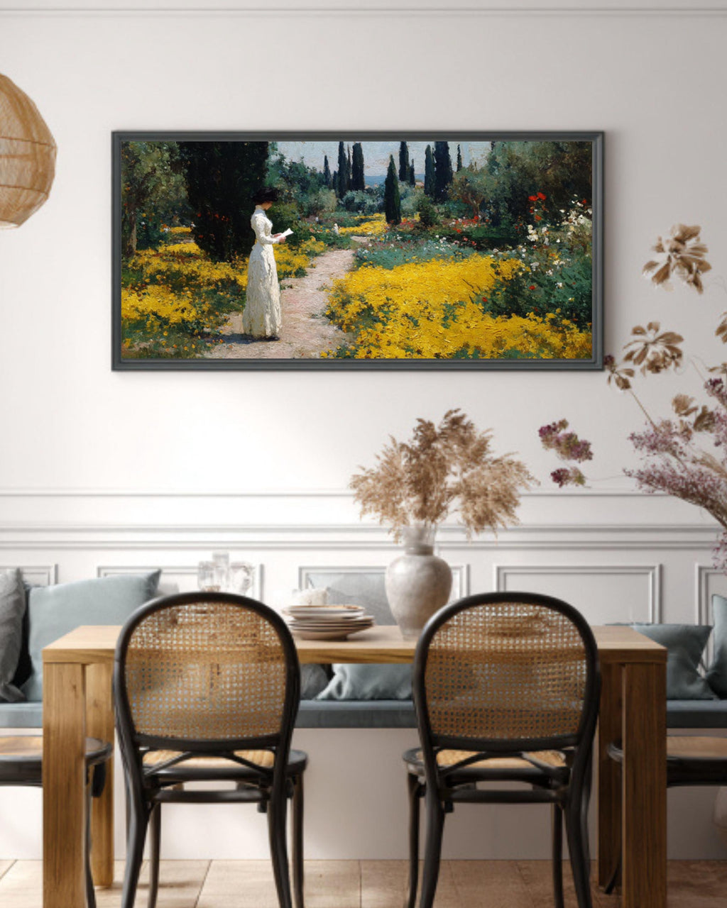 Monet Style Garden Path Canvas Art – Woman Reading Letter