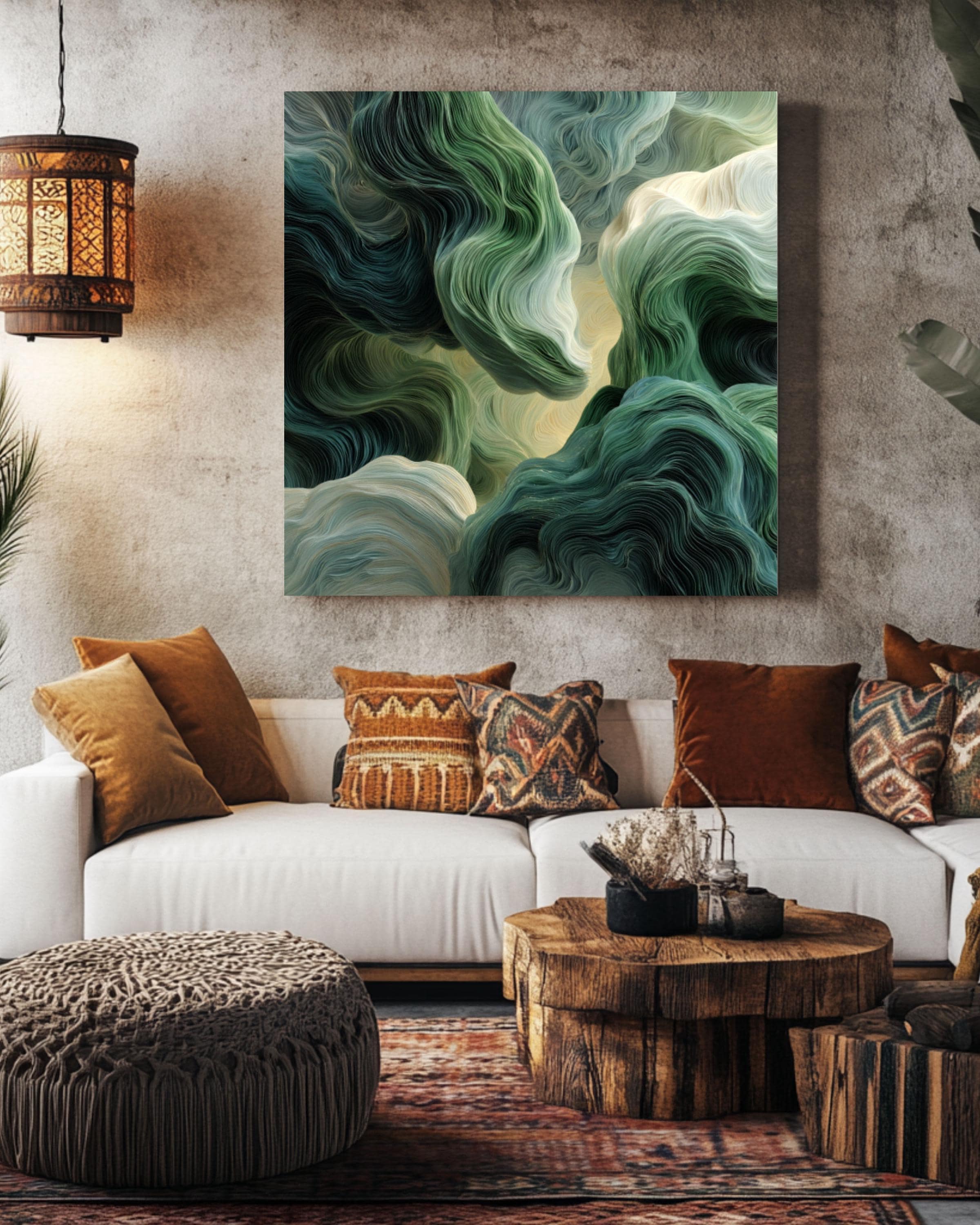 Green and Gray Abstract Wall Art – Fluid Organic Modern Canvas