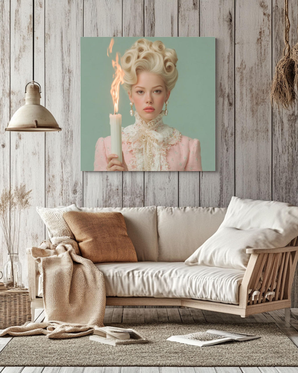 Retro Woman with Candle Art â€“ Kitsch 60s Fashion Print Canvas Wall Art Print – Premium Home Decor