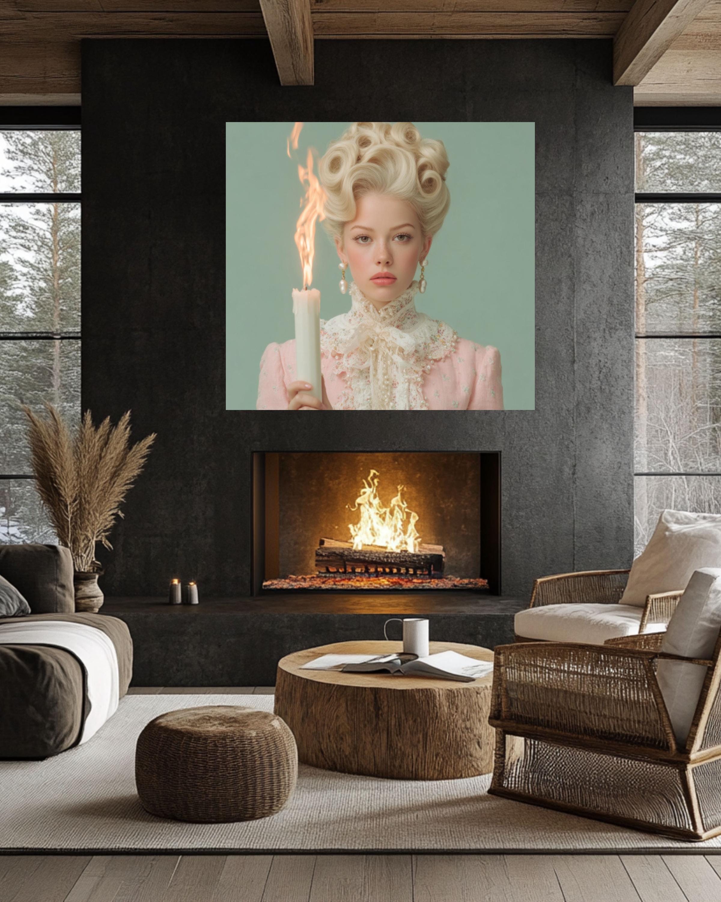 Retro Woman with Candle Art â€“ Kitsch 60s Fashion Print Canvas Wall Art Print – Premium Home Decor