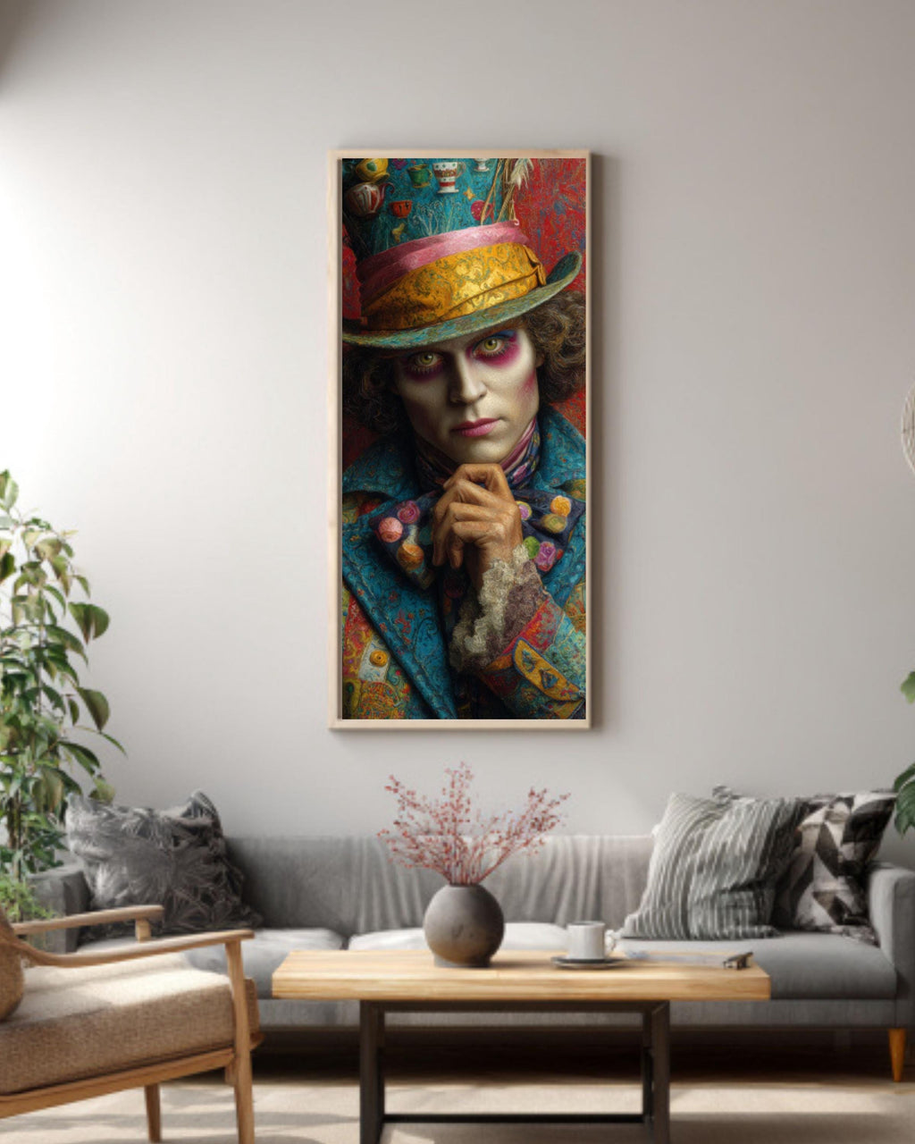 Mad Hatter Oil Painting: Wonderland Art, Teacups & Flowers, Hyper-Realistic Canvas Canvas Wall Art Print – Premium Home Decor