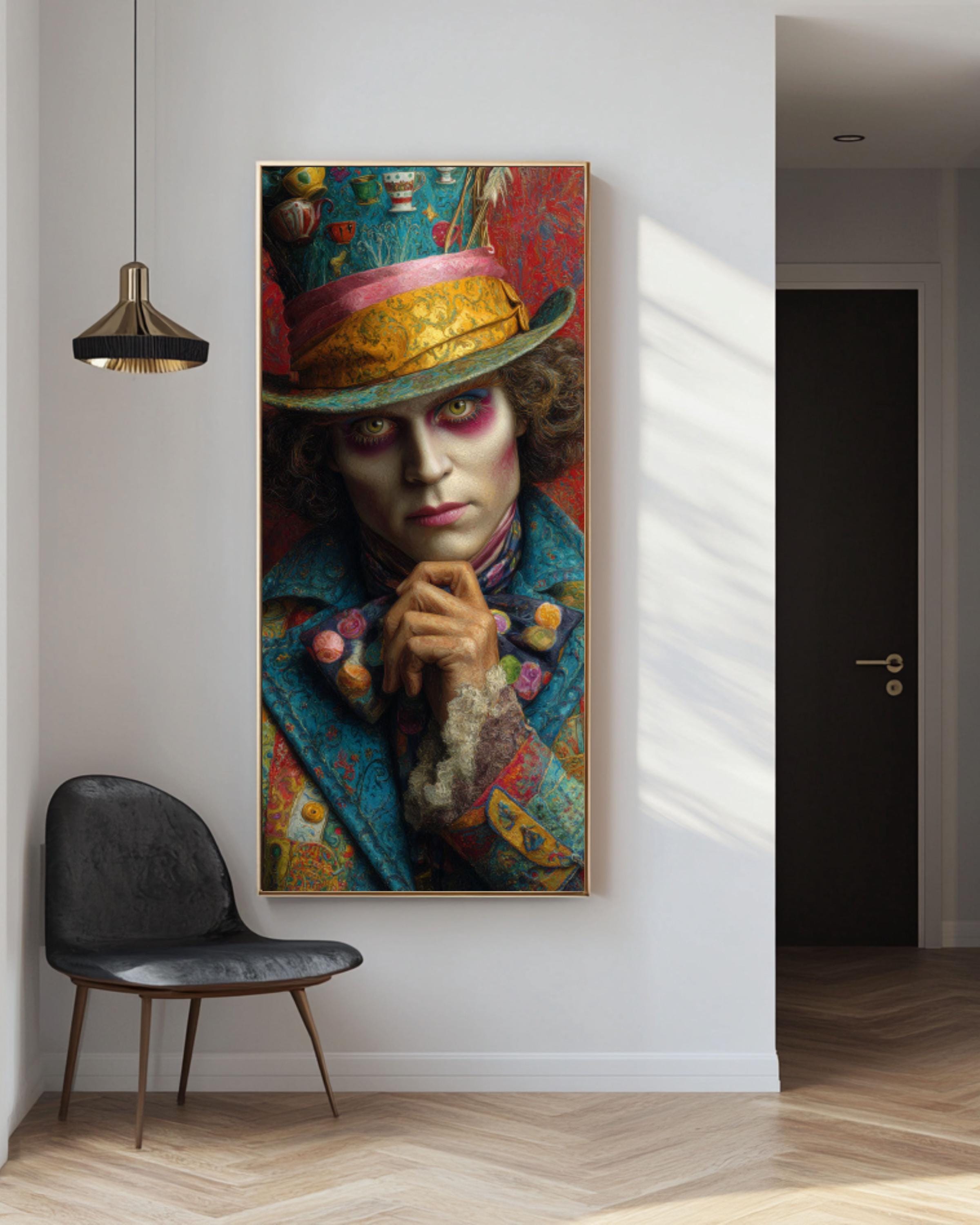 Mad Hatter Oil Painting: Wonderland Art, Teacups & Flowers, Hyper-Realistic Canvas Canvas Wall Art Print – Premium Home Decor