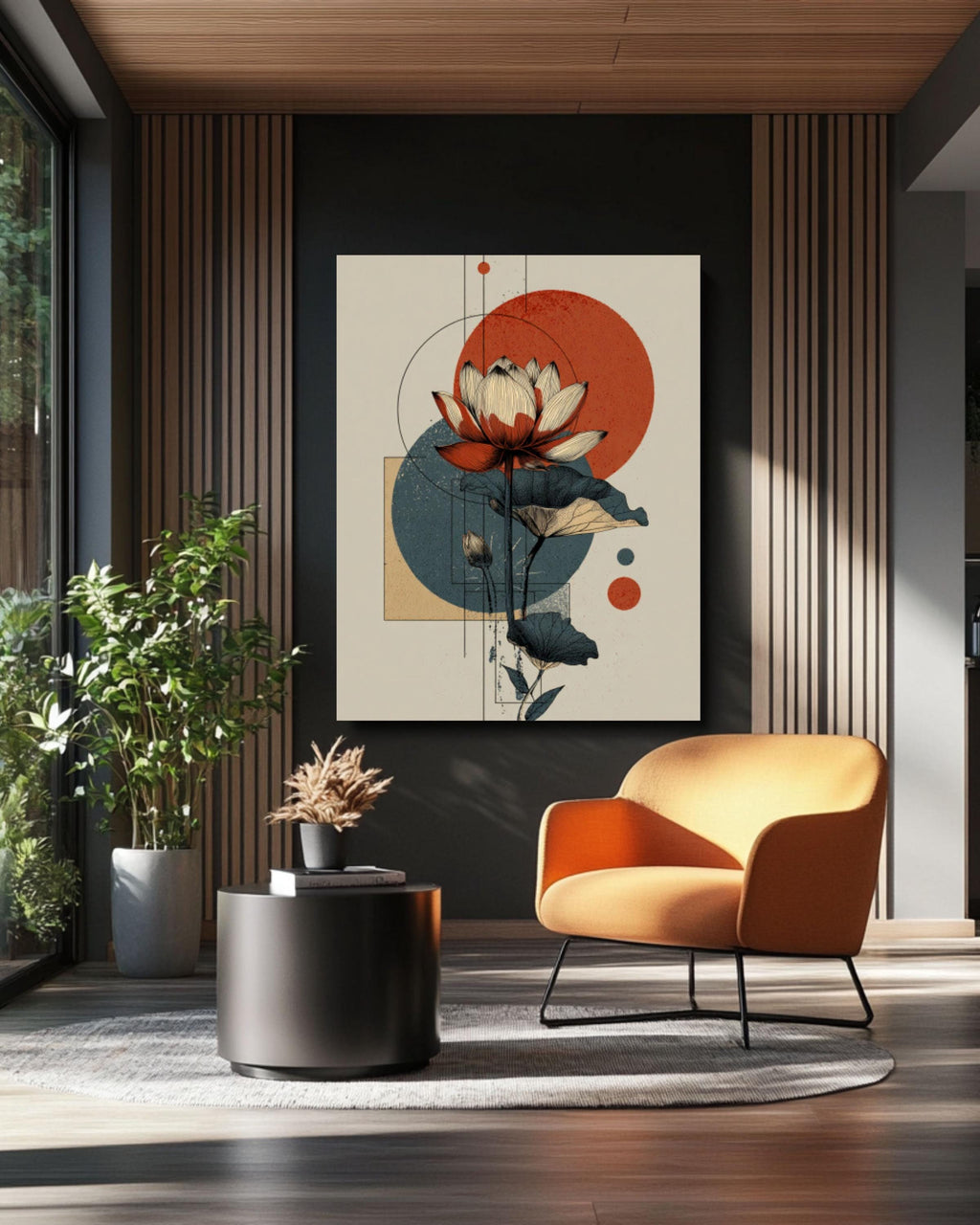 Lotus Sun Moon Print â€“ Abstract Boho Terracotta Wall Art Canvas Wall Art Print – Premium Home Decor
