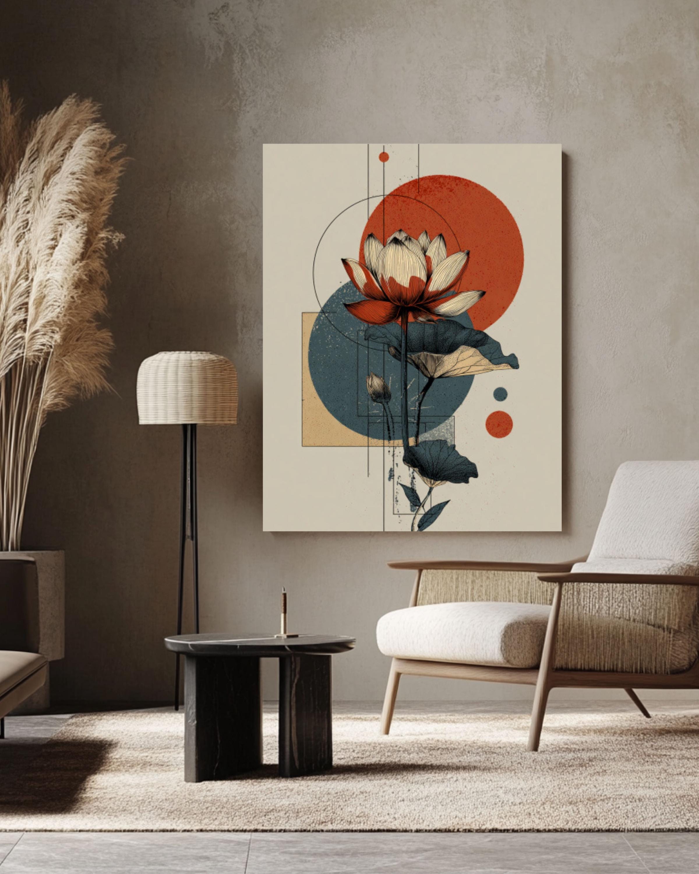 Lotus Sun Moon Print â€“ Abstract Boho Terracotta Wall Art Canvas Wall Art Print – Premium Home Decor