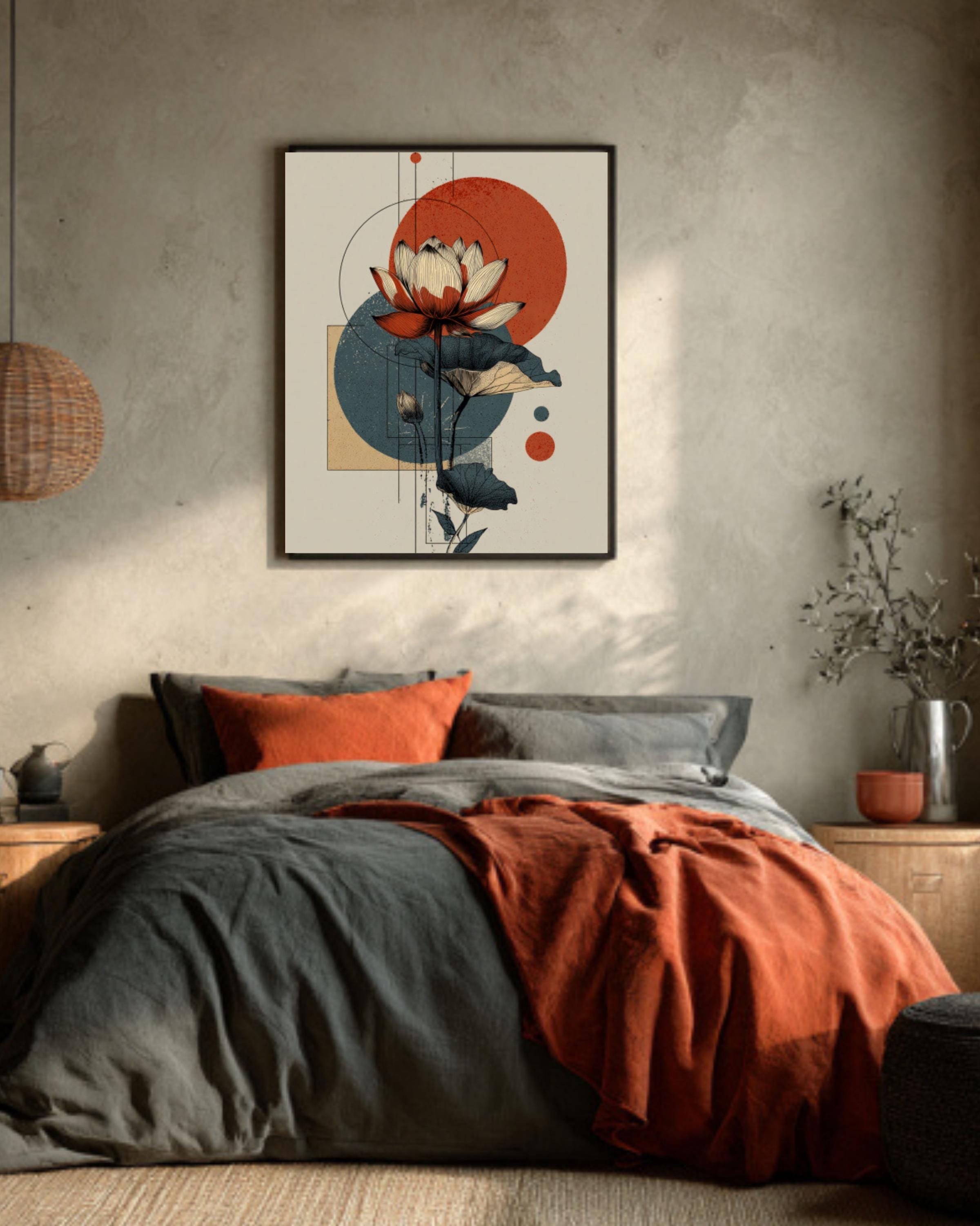 Lotus Sun Moon Print â€“ Abstract Boho Terracotta Wall Art Canvas Wall Art Print – Premium Home Decor