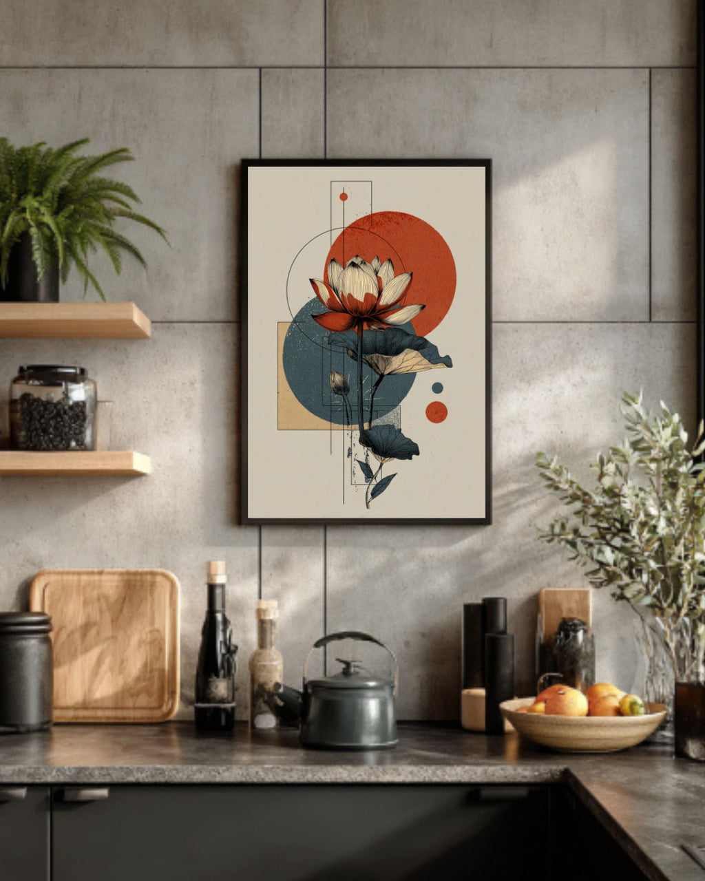 Lotus Sun Moon Print â€“ Abstract Boho Terracotta Wall Art Canvas Wall Art Print – Premium Home Decor