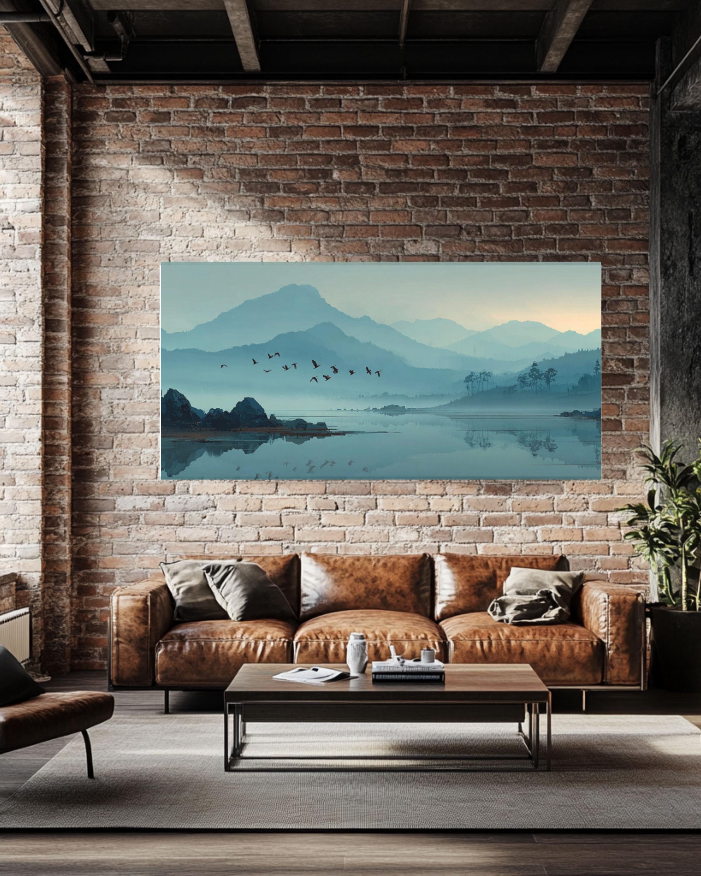 Minimalist Lake and Birds Art â€“ Zen Foggy Mountain Canvas Print Canvas Wall Art Print – Premium Home Decor