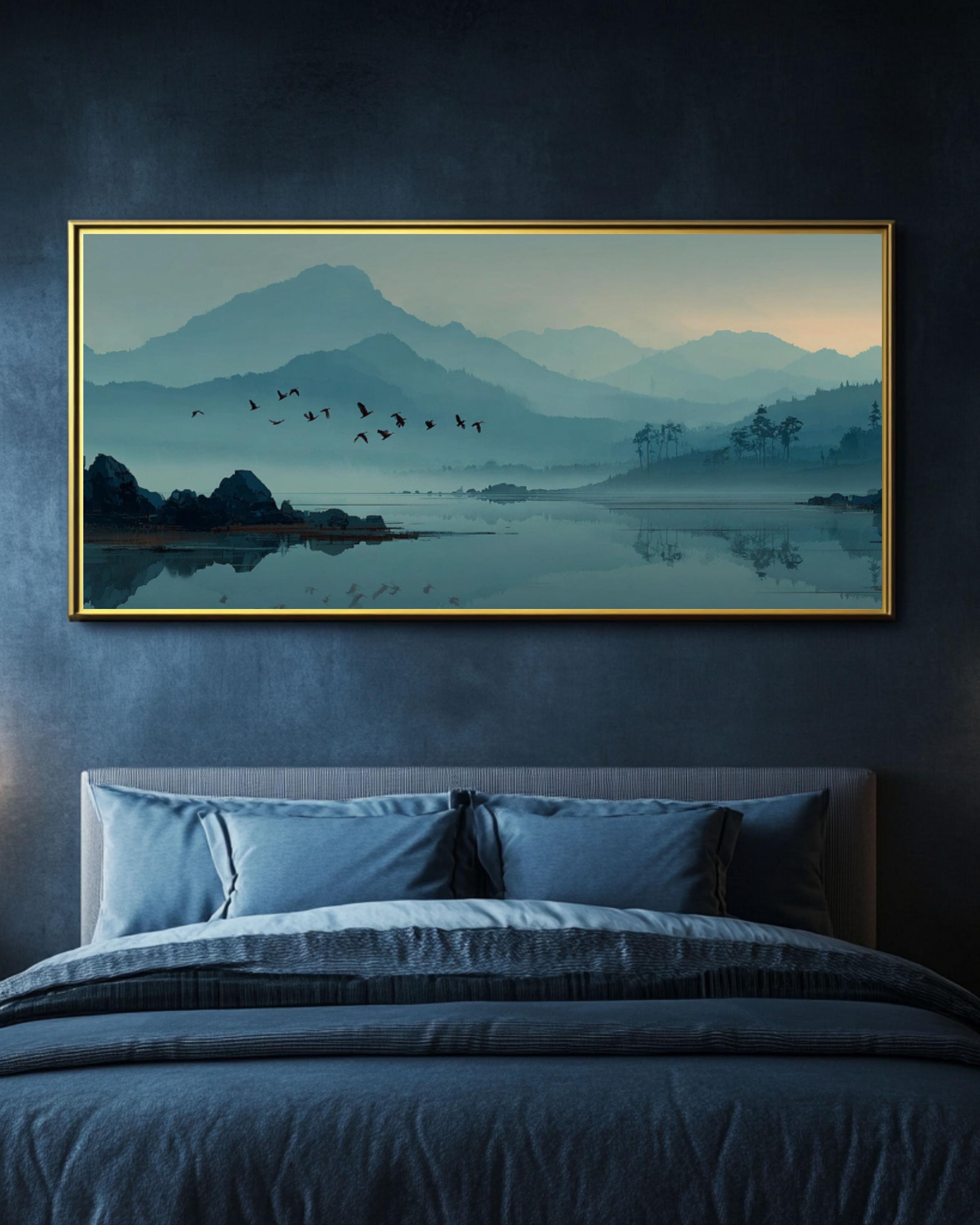 Minimalist Lake and Birds Art â€“ Zen Foggy Mountain Canvas Print Canvas Wall Art Print – Premium Home Decor
