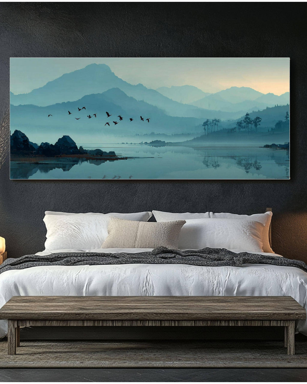 Minimalist Lake and Birds Art â€“ Zen Foggy Mountain Canvas Print Canvas Wall Art Print – Premium Home Decor