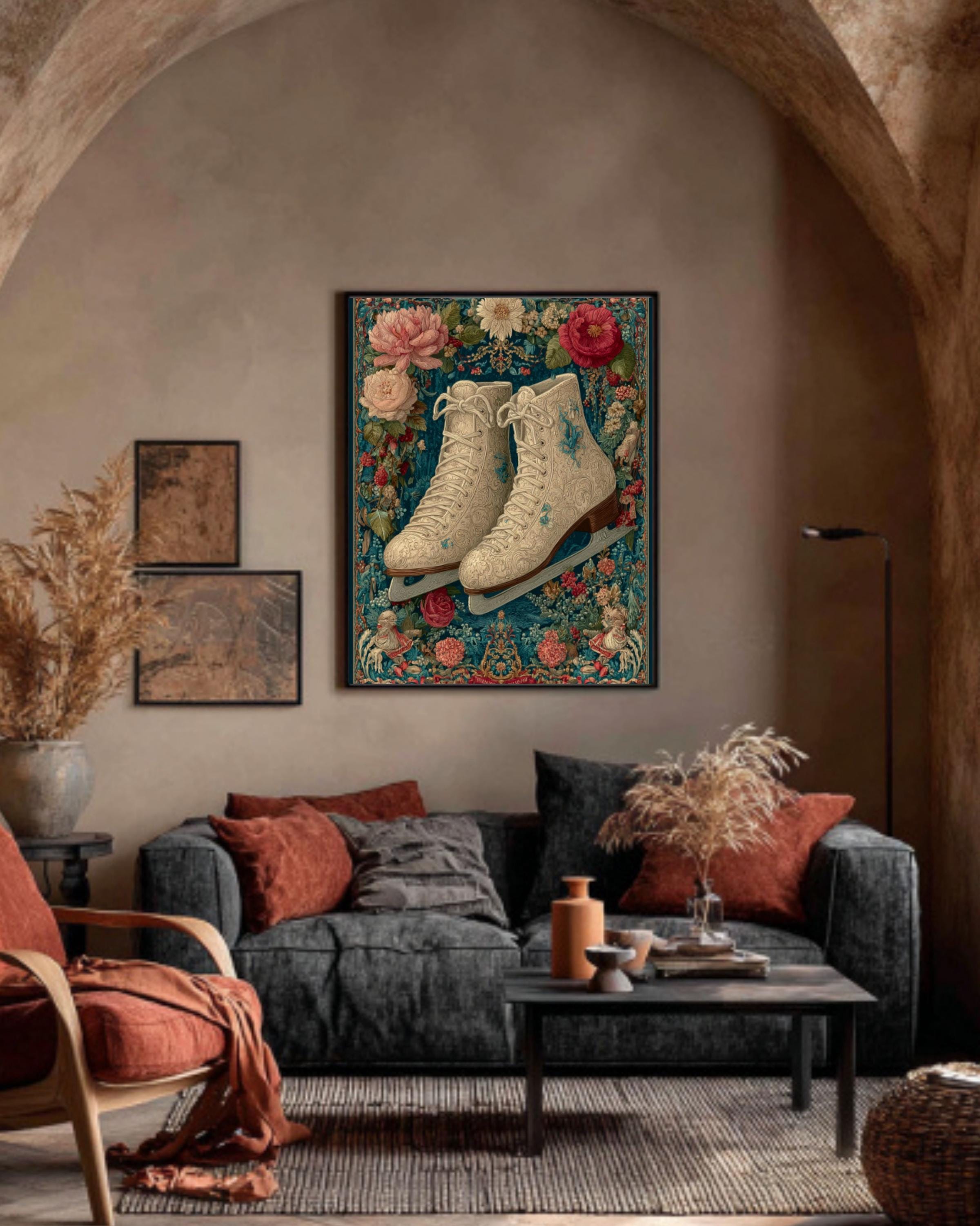 Victorian Ice Skates Art Print â€“ Tapestry Christmas Decor Canvas Wall Art Print – Premium Home Decor