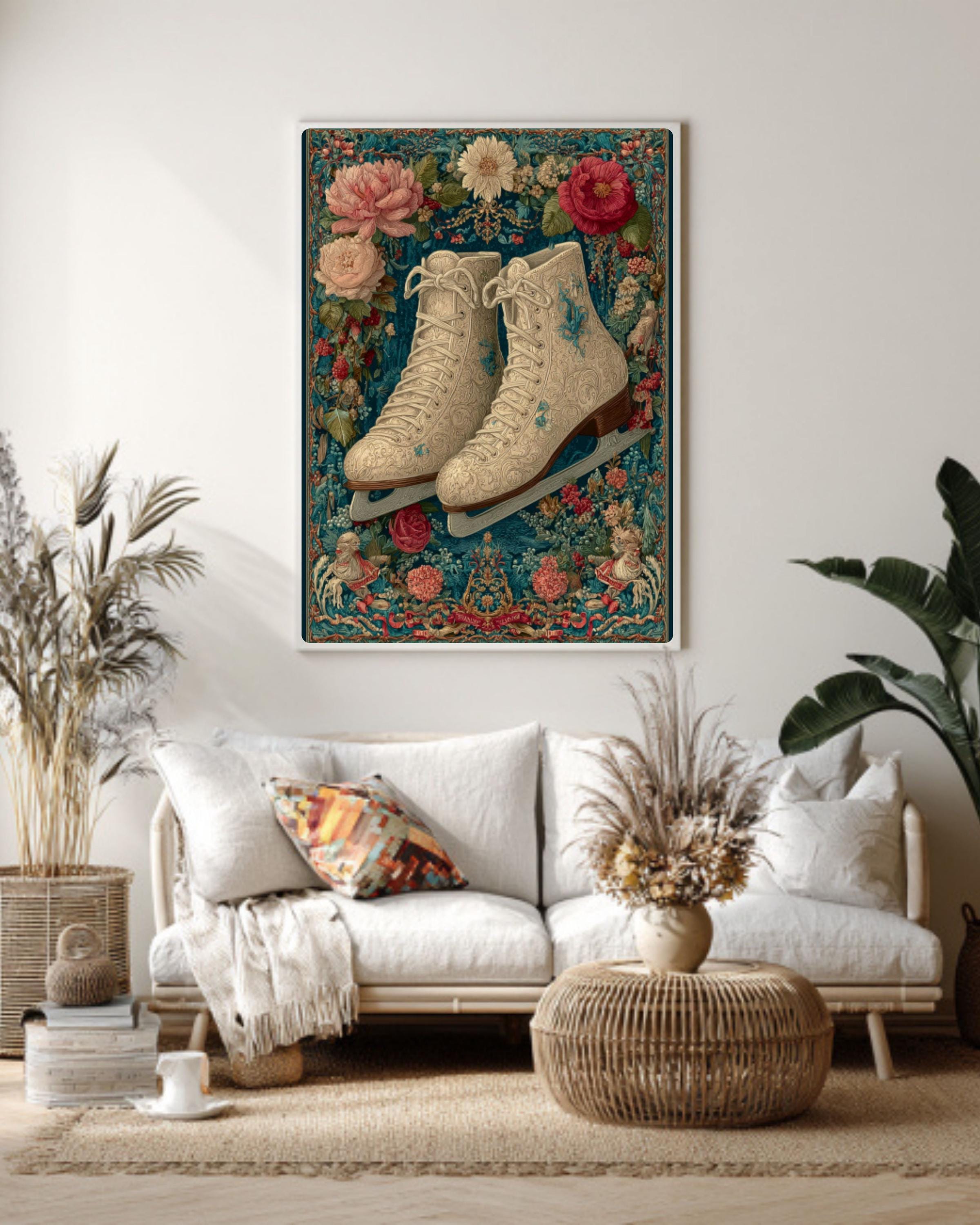 Victorian Ice Skates Art Print â€“ Tapestry Christmas Decor Canvas Wall Art Print – Premium Home Decor