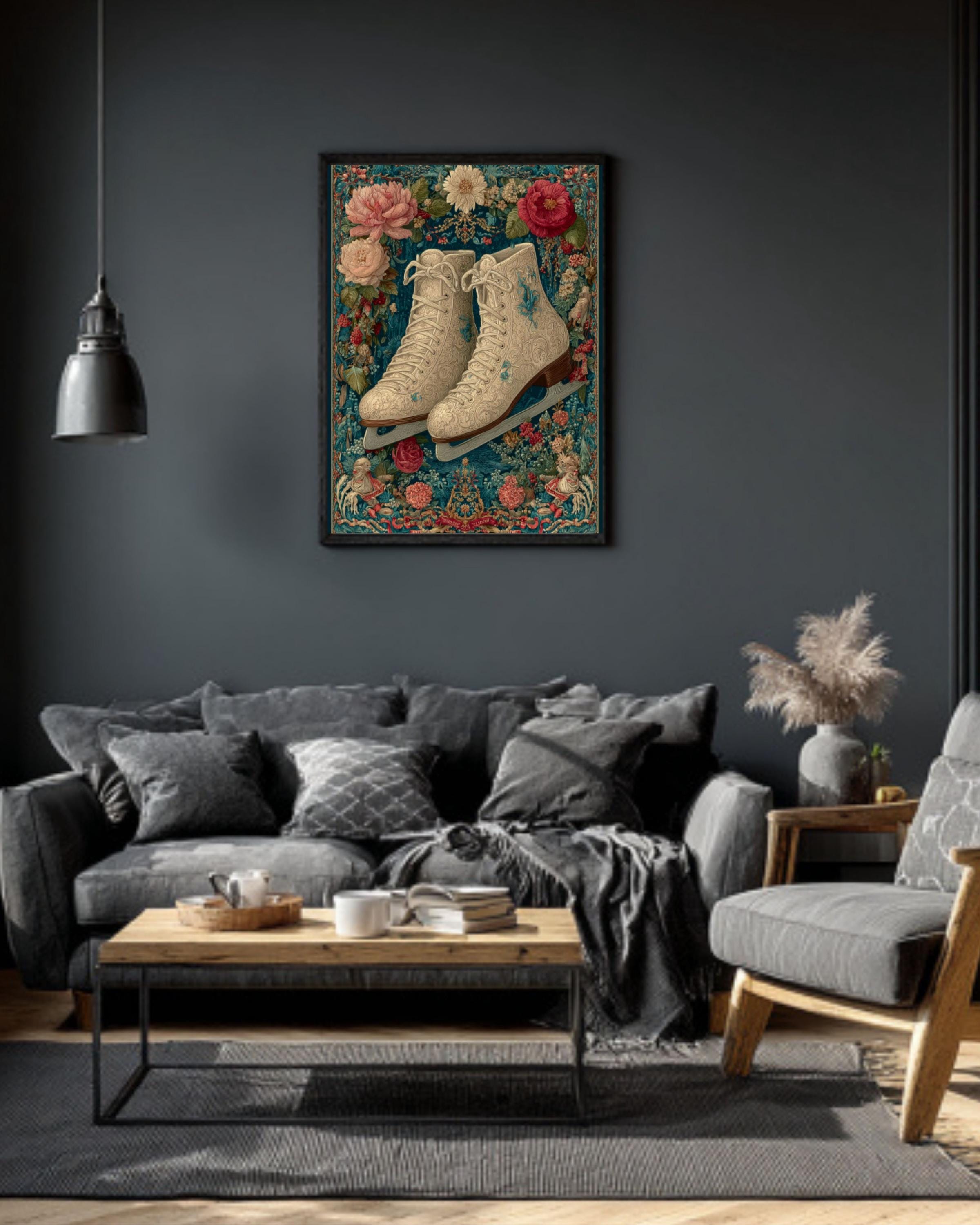 Victorian Ice Skates Art Print â€“ Tapestry Christmas Decor Canvas Wall Art Print – Premium Home Decor