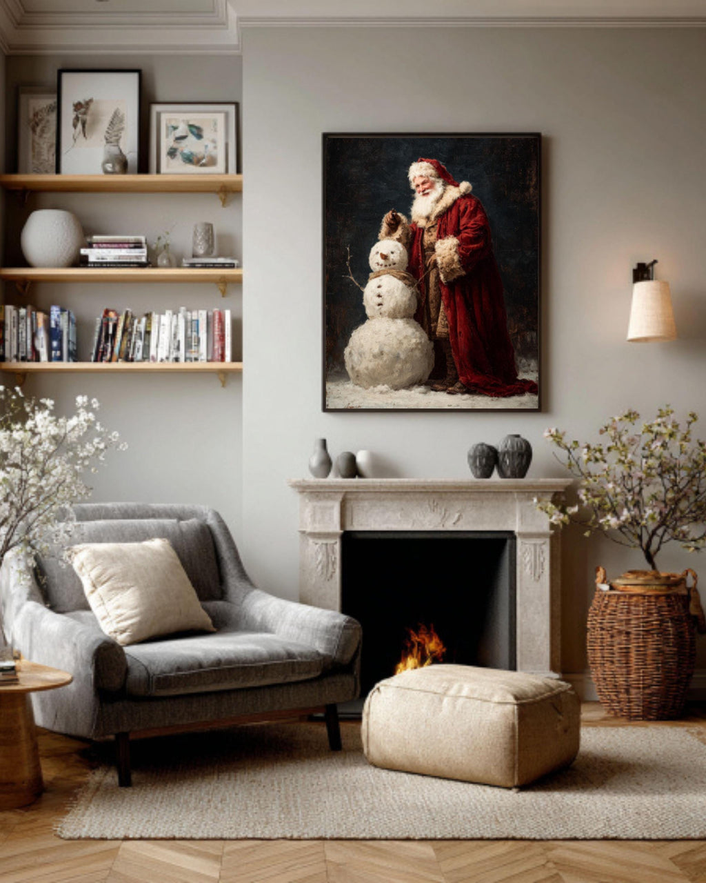 Vintage Santa Snowman Painting - Dark Academia Christmas Canvas or Framed Print Canvas Wall Art Print – Premium Home Decor