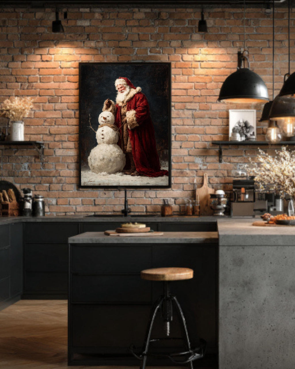 Vintage Santa Snowman Painting - Dark Academia Christmas Canvas or Framed Print Canvas Wall Art Print – Premium Home Decor