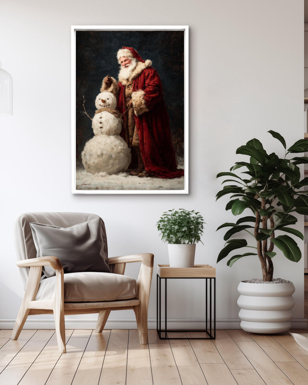 Vintage Santa Snowman Painting - Dark Academia Christmas Canvas or Framed Print Canvas Wall Art Print – Premium Home Decor