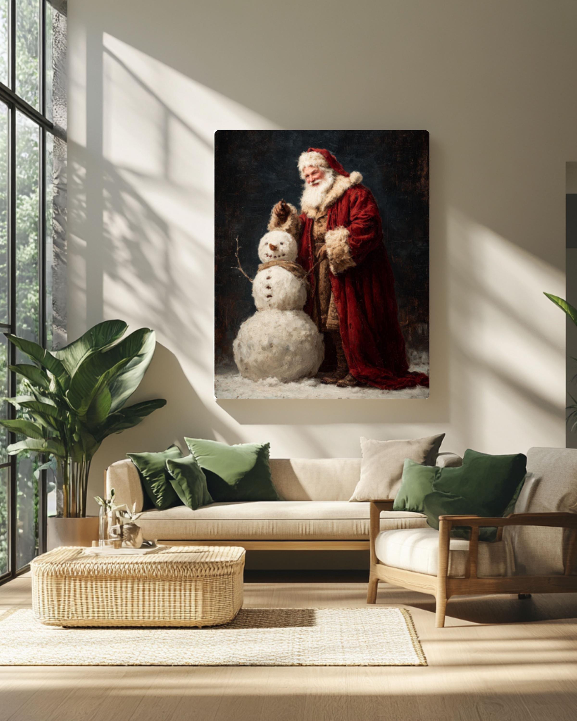 Vintage Santa Snowman Painting - Dark Academia Christmas Canvas or Framed Print Canvas Wall Art Print – Premium Home Decor