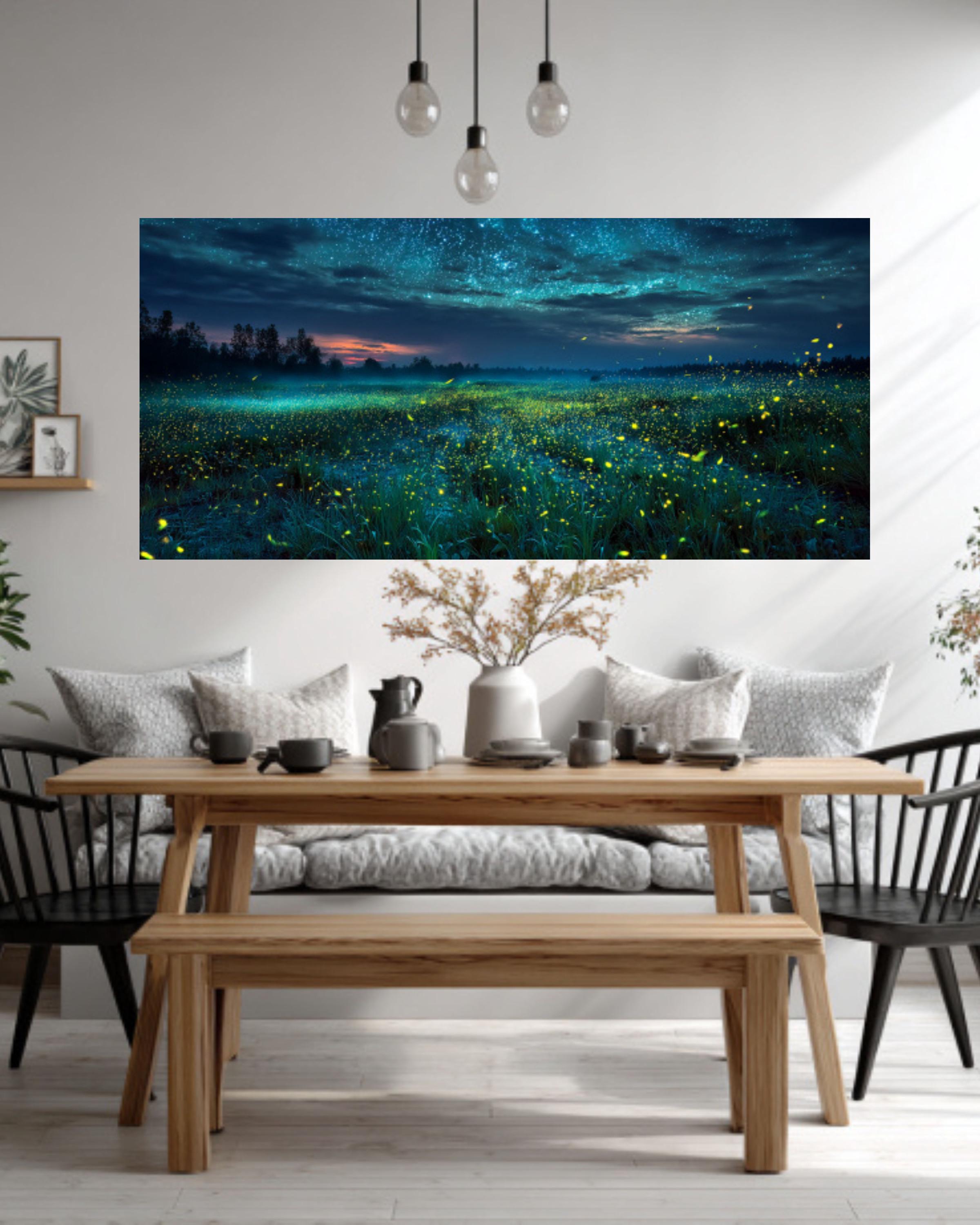 Starry Night Firefly Field – Magical Landscape Canvas or Framed Wall Art