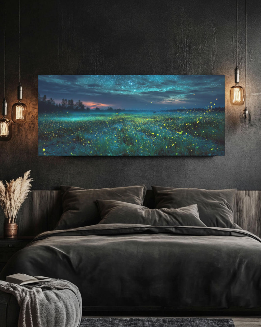 Starry Night Firefly Field – Magical Landscape Canvas or Framed Wall Art
