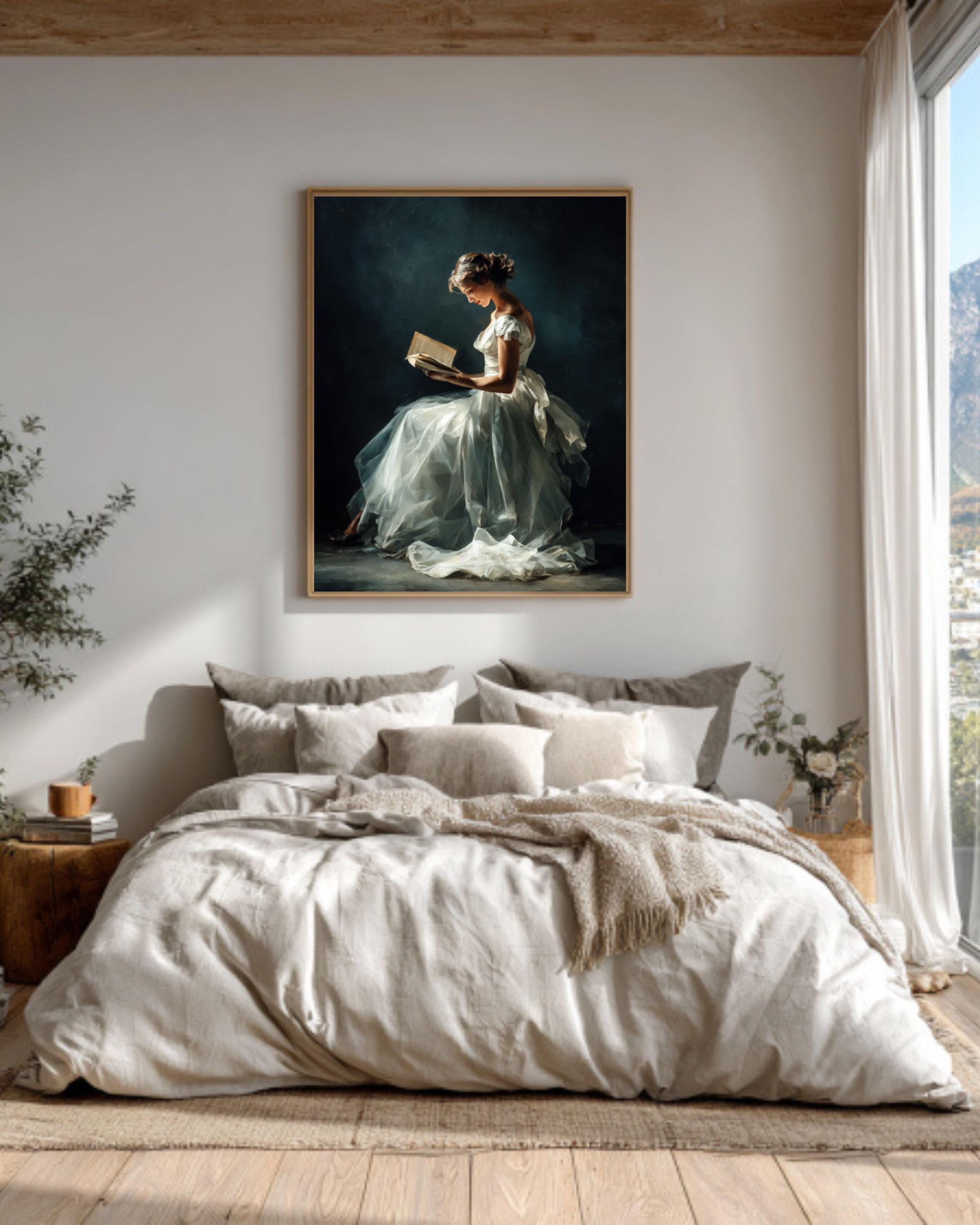 Woman Reading Oil Painting â€“ Sargent Style, Minimalist Portrait Print Canvas Wall Art Print – Premium Home Decor
