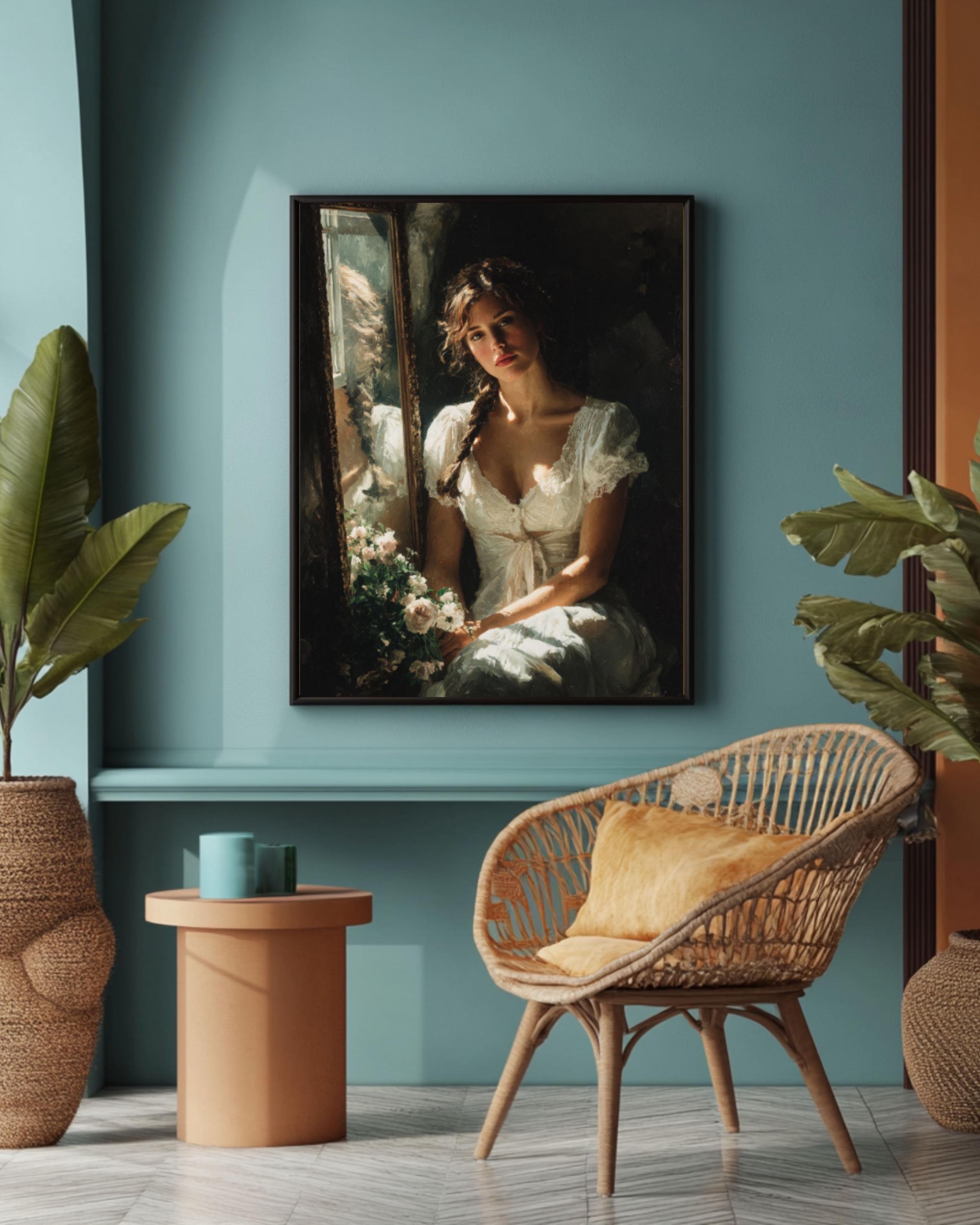 Woman by Window Portrait â€“ Romantic Realism Canvas Art Print Canvas Wall Art Print – Premium Home Decor
