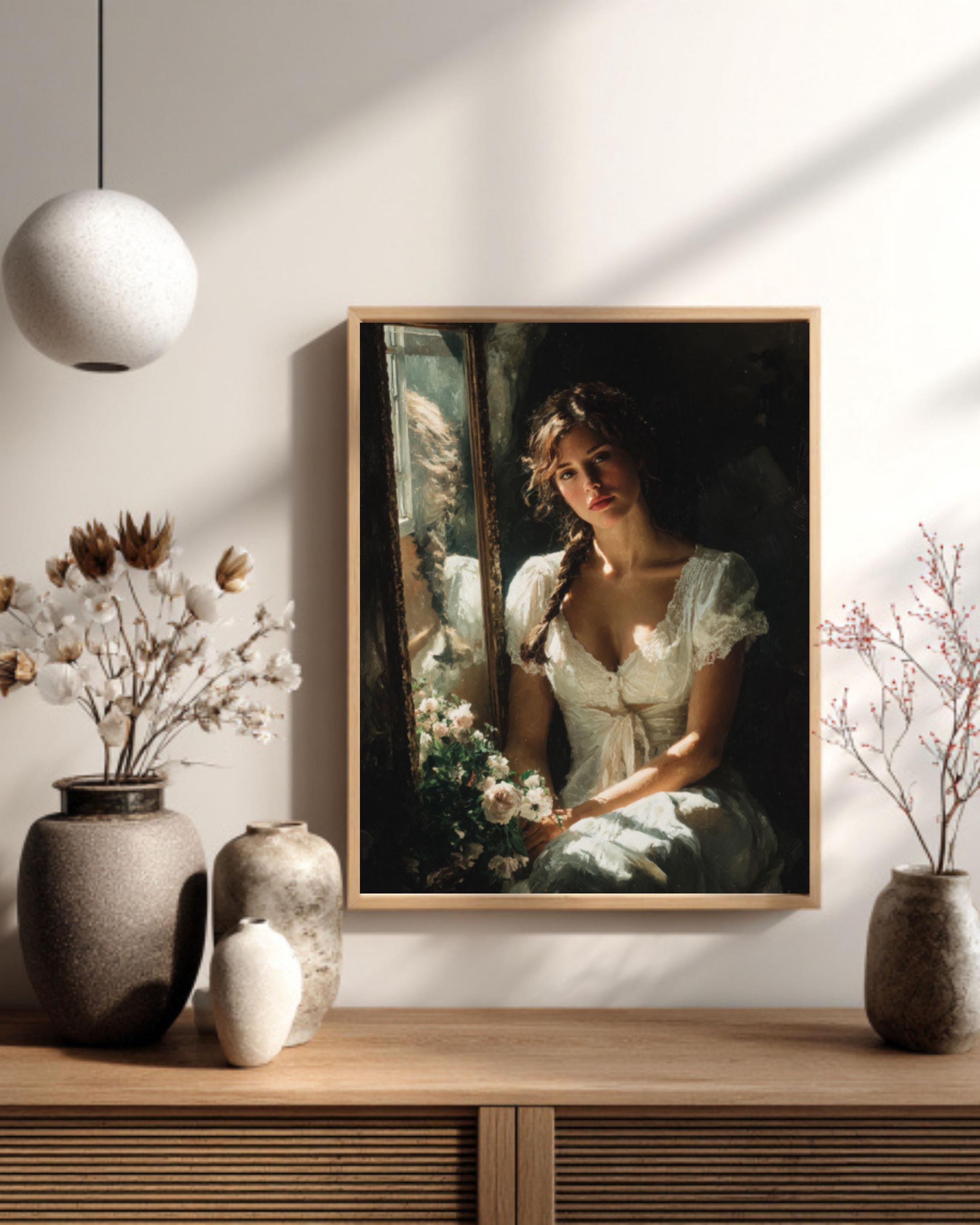 Woman by Window Portrait â€“ Romantic Realism Canvas Art Print Canvas Wall Art Print – Premium Home Decor