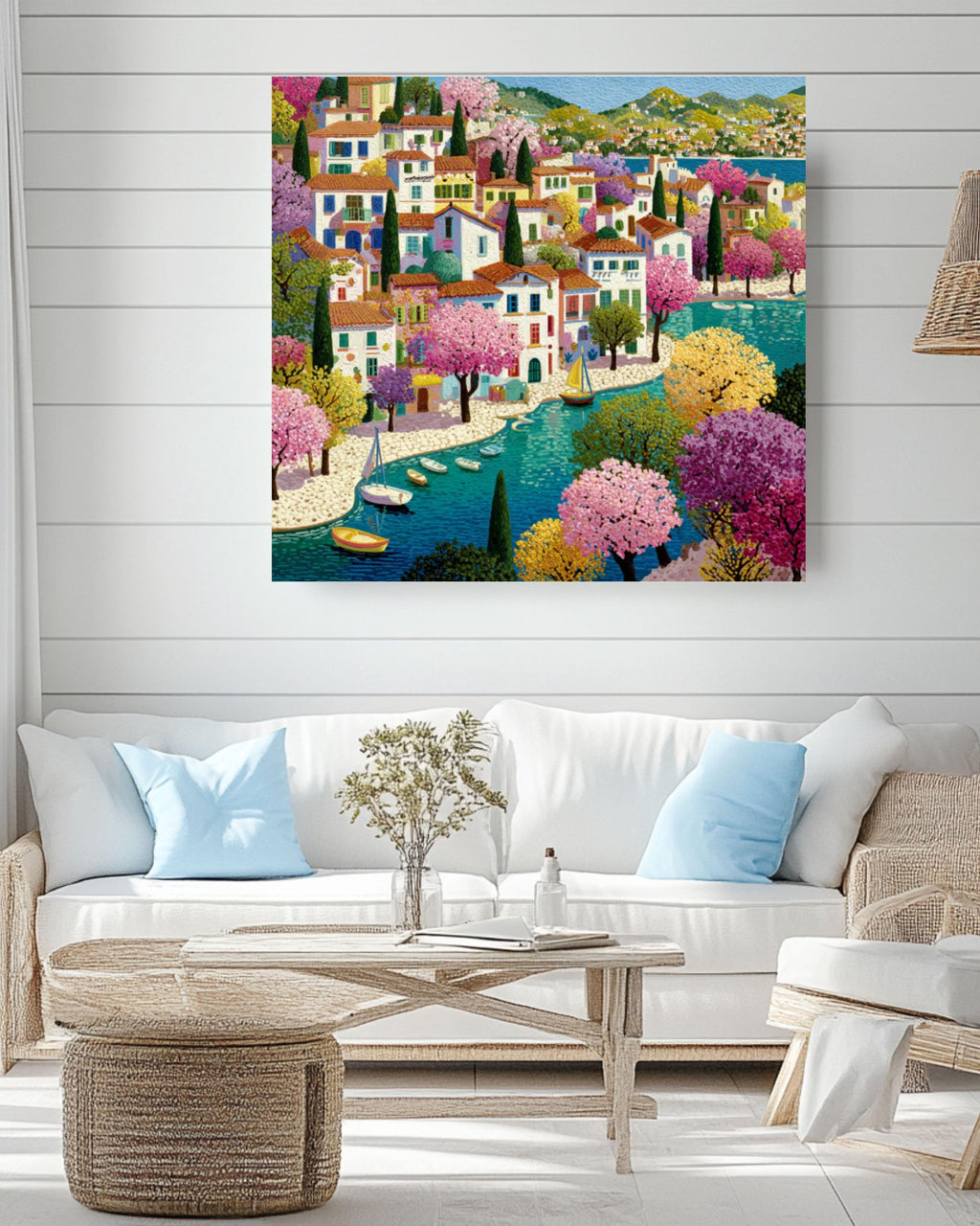 Matisse Style Town Scene â€“ Colorful Naive Art Print, Canvas or Framed Canvas Wall Art Print – Premium Home Decor