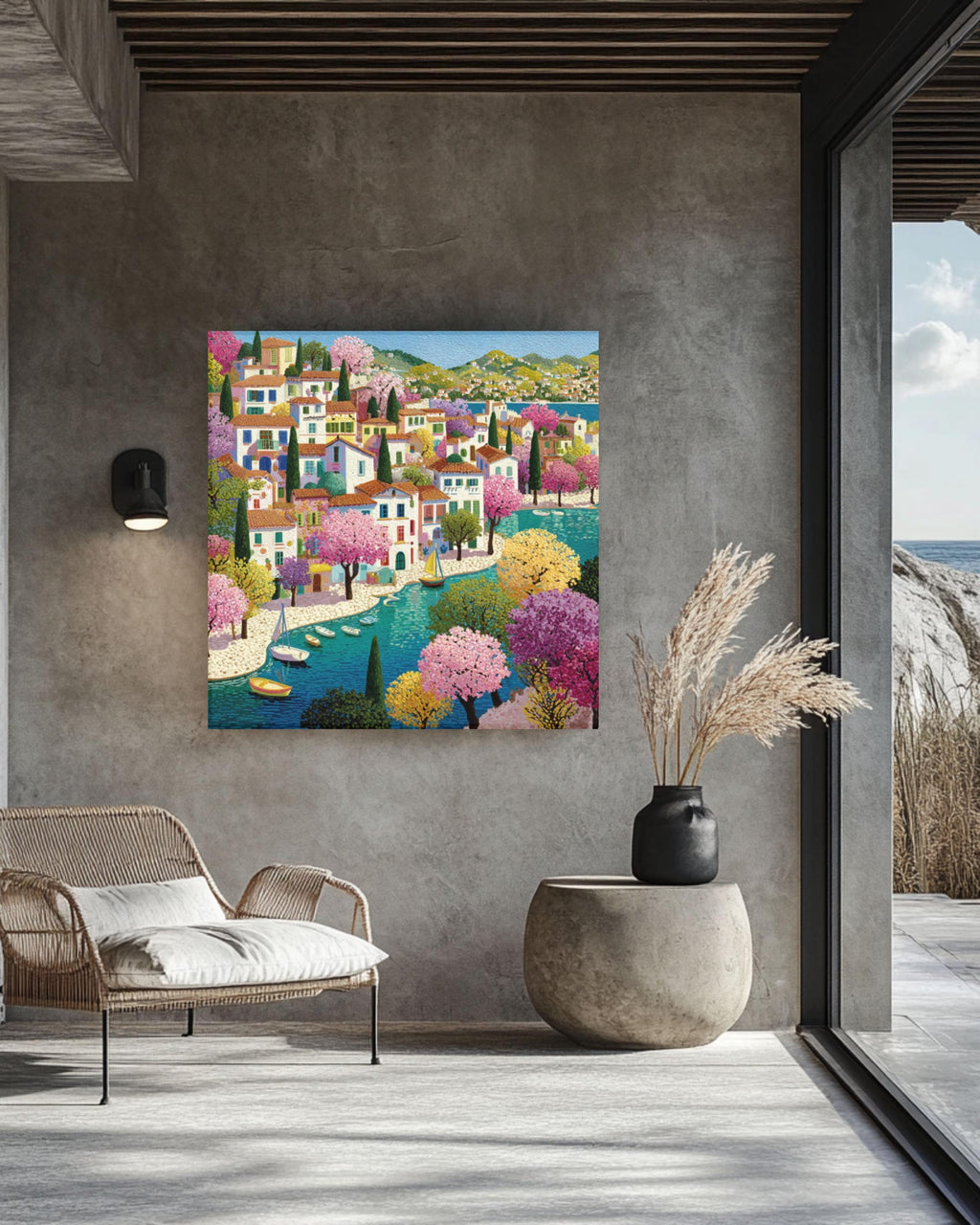 Matisse Style Town Scene â€“ Colorful Naive Art Print, Canvas or Framed Canvas Wall Art Print – Premium Home Decor
