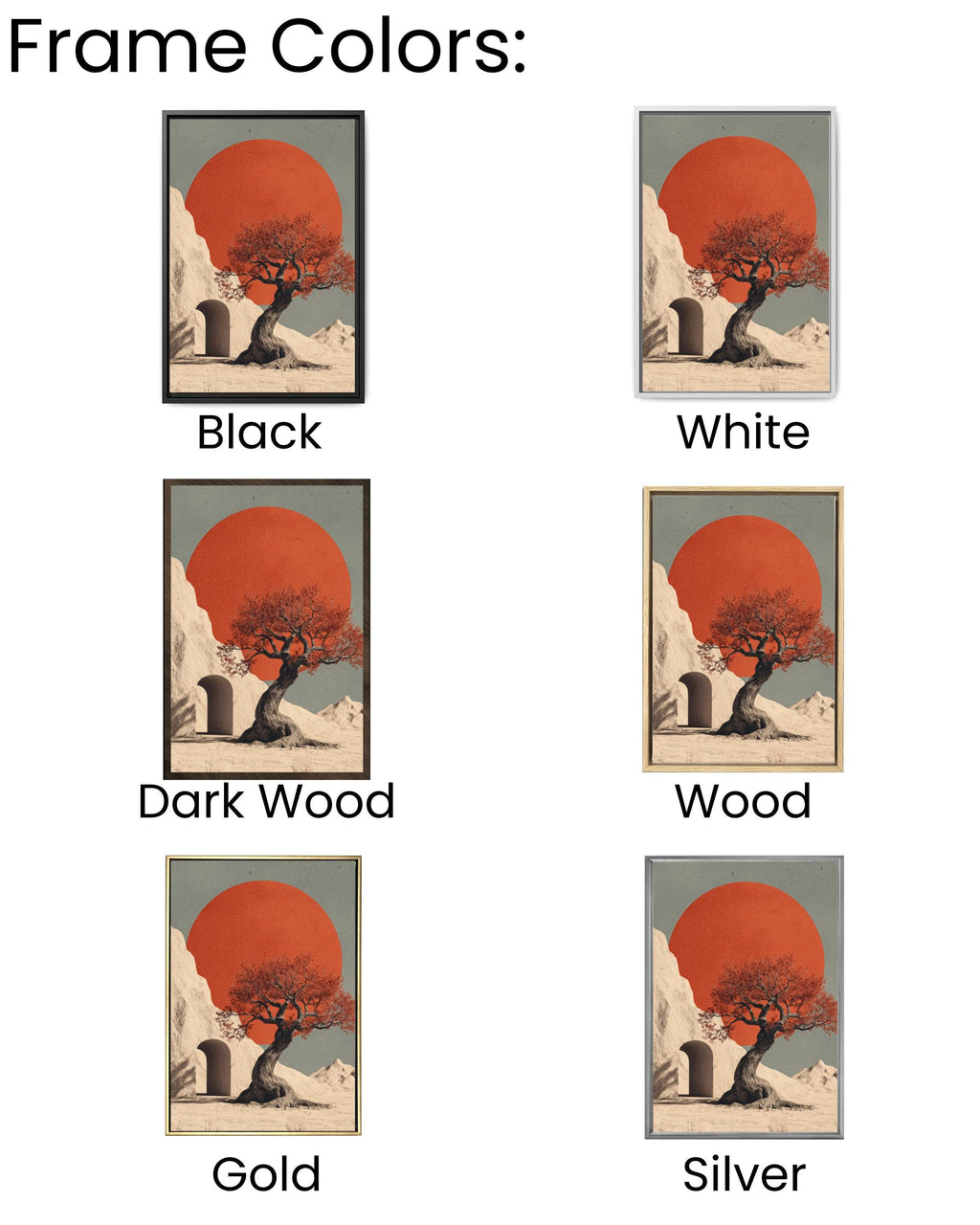 Minimalist Tree & Red Sun Art Print â€“ Beige Surreal Landscape Canvas Wall Art Print – Premium Home Decor