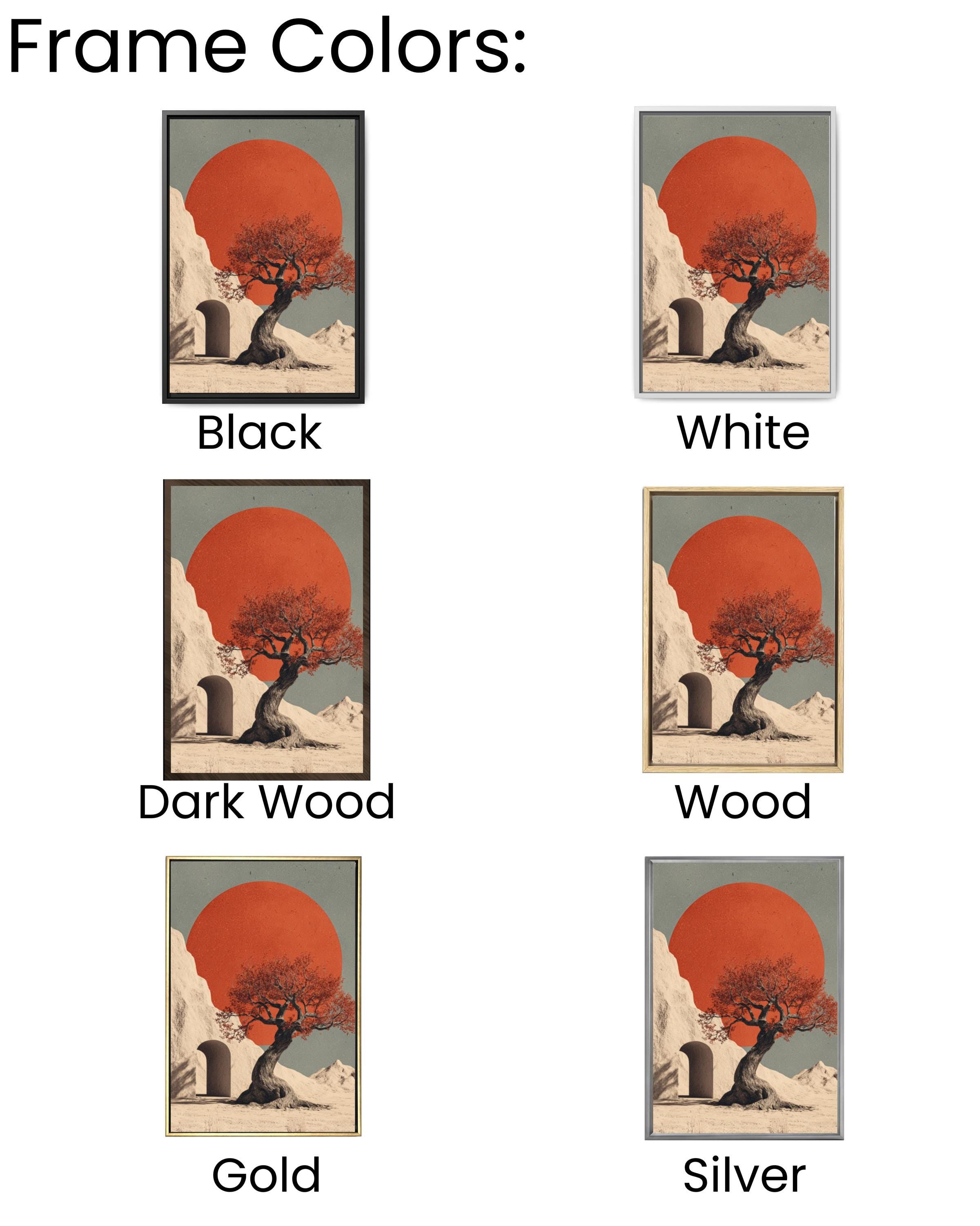 Minimalist Tree & Red Sun Art Print â€“ Beige Surreal Landscape Canvas Wall Art Print – Premium Home Decor