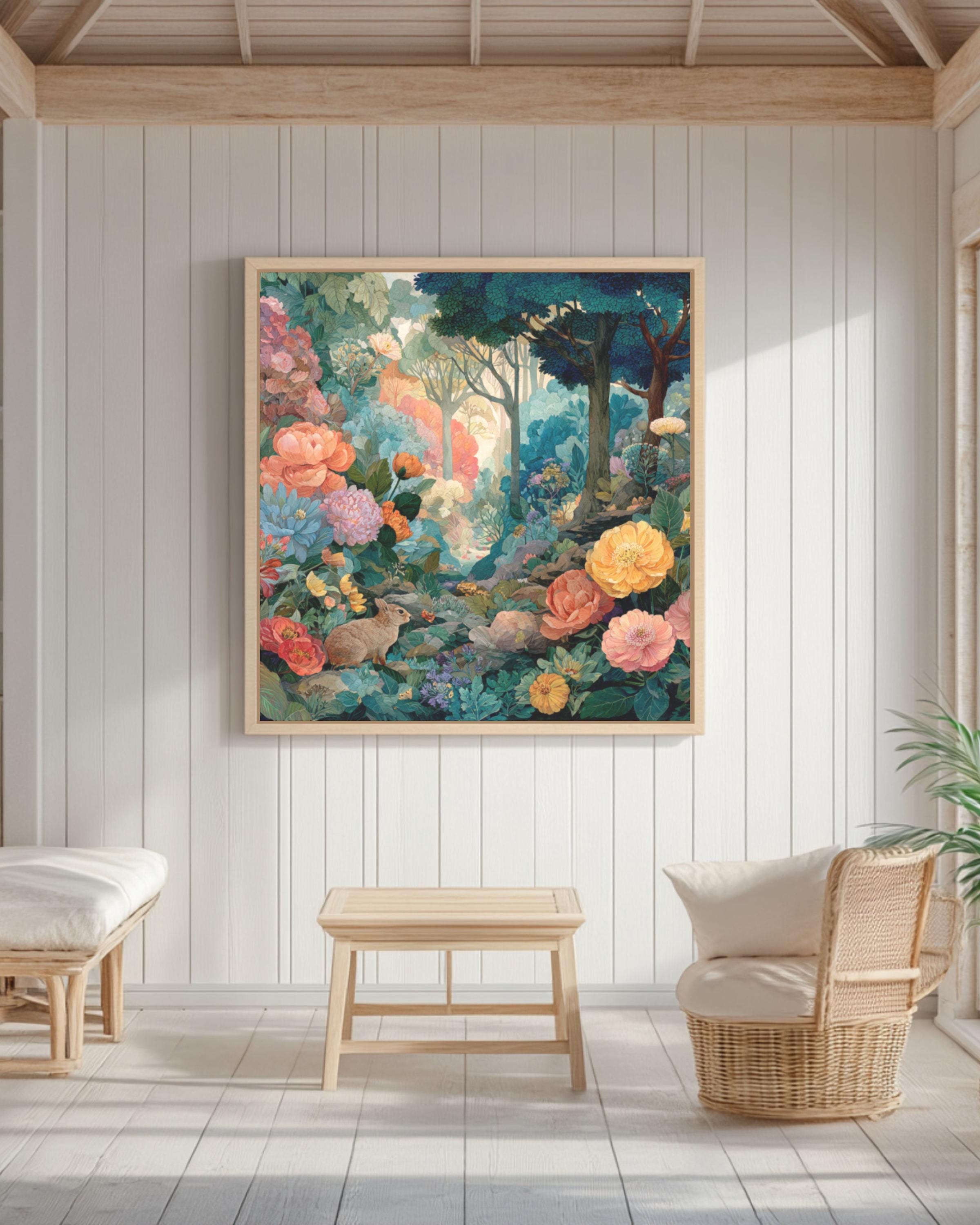 Enchanted Forest Watercolor Print | Vintage Woodland Animals & Floral Art