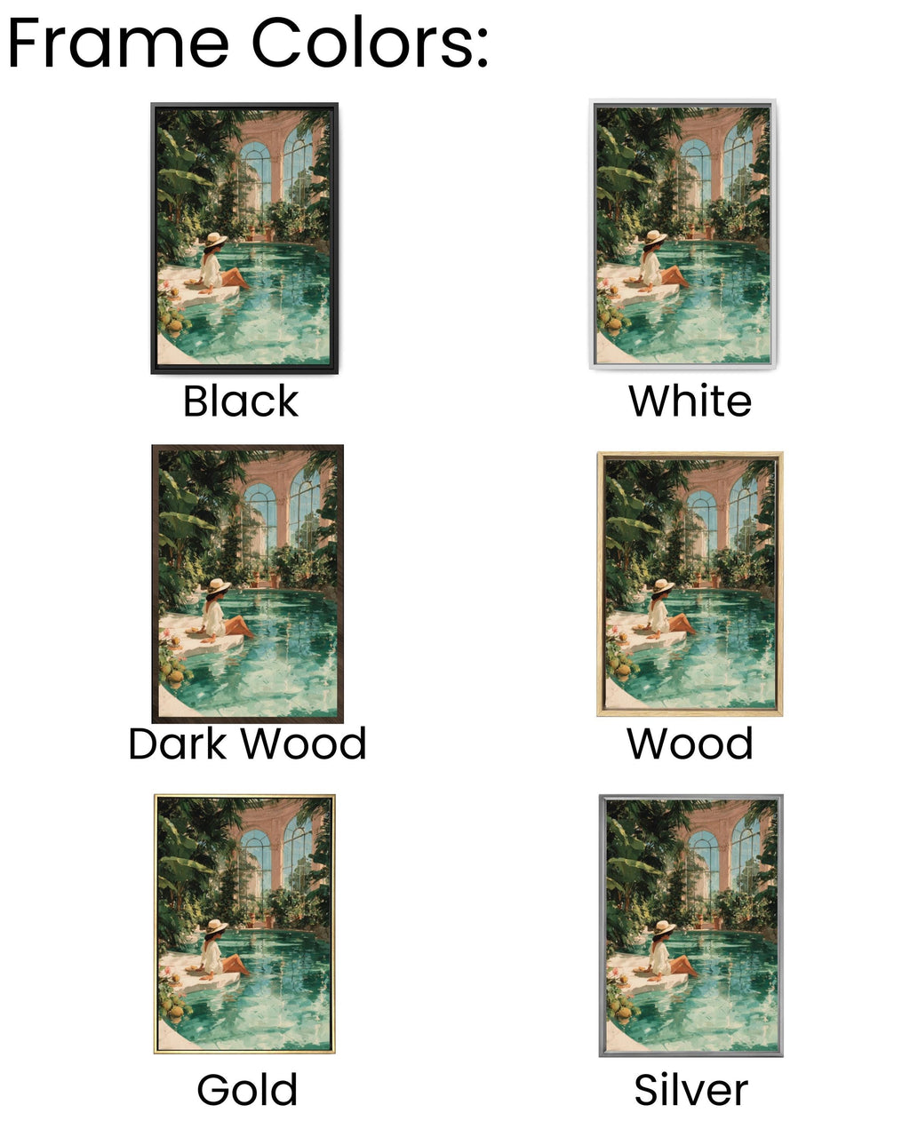 Tropical Woman Pool Art Print | Watercolor Mansion Scene, Boho Decor