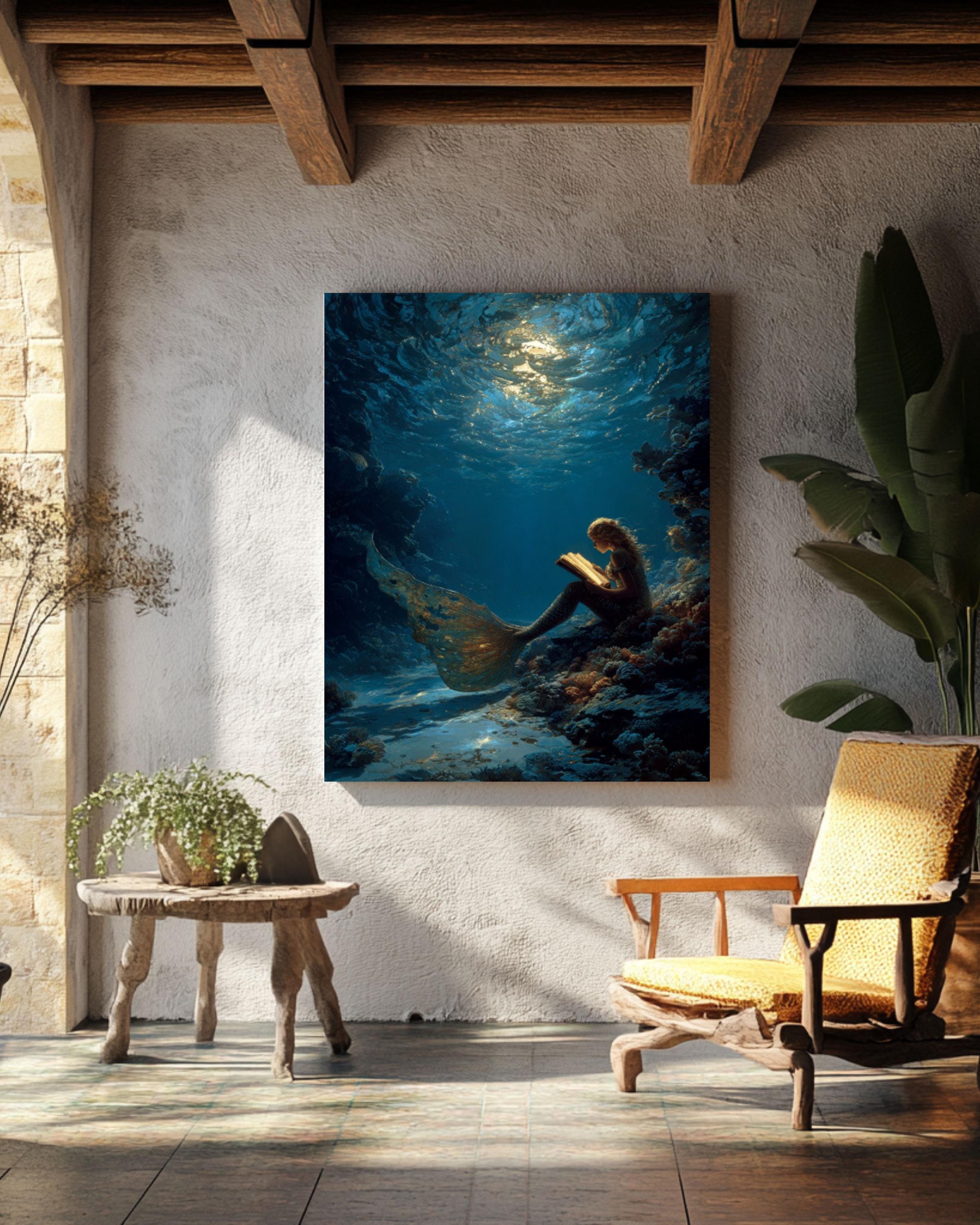 Moonlight Mermaid Canvas Art | Fantasy Book Lover Wall Decor