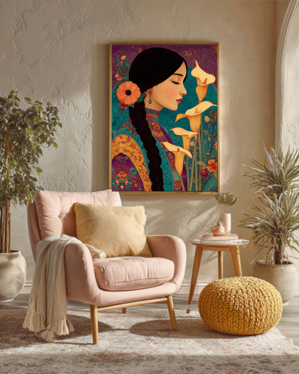 Mexican Woman Calla Lilies Canvas | Laurel Burch Style Latin Art