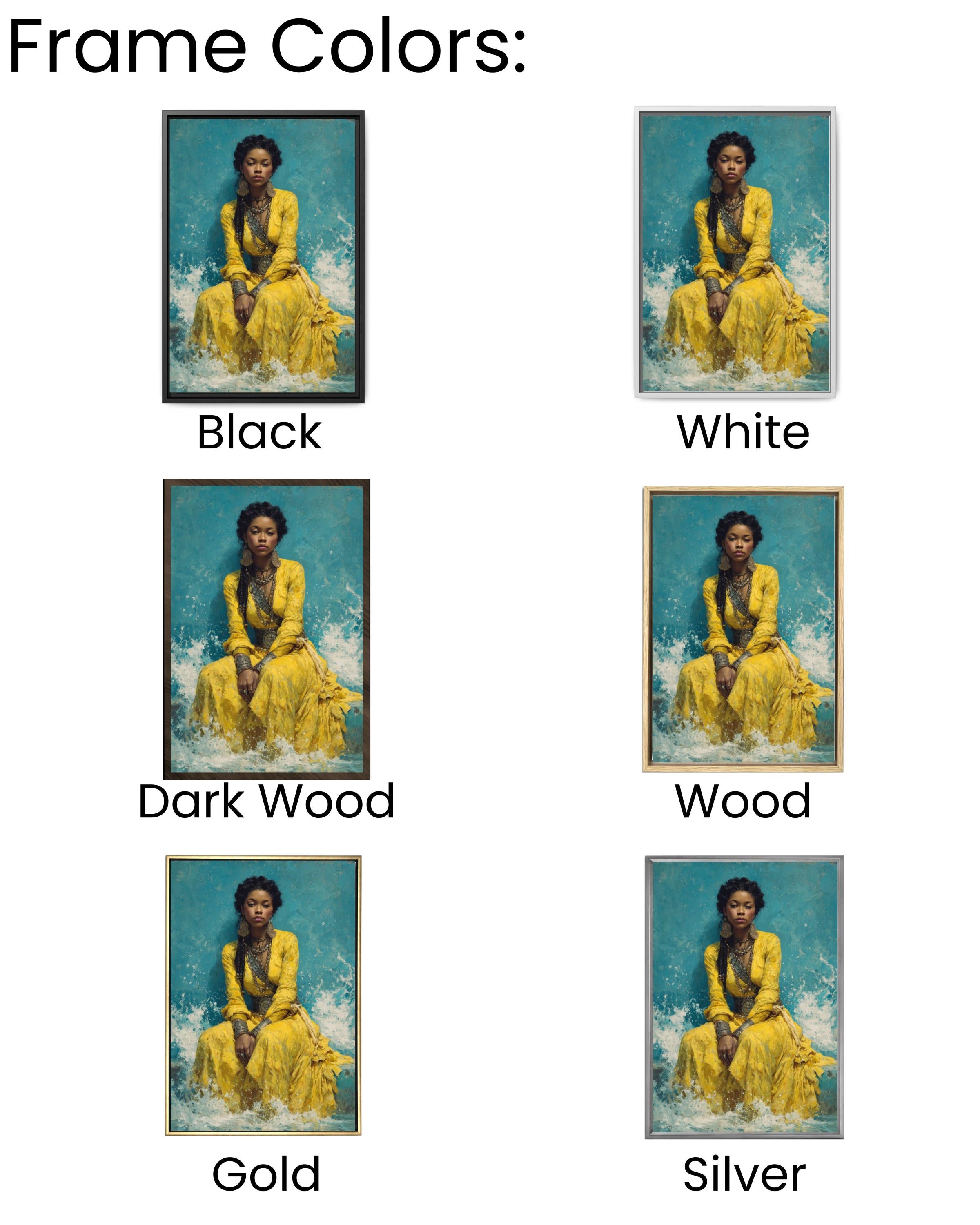 African Woman Canvas Art â€“ Yellow Dress, Ocean Waves, Silver Jewelry Canvas Wall Art Print – Premium Home Decor