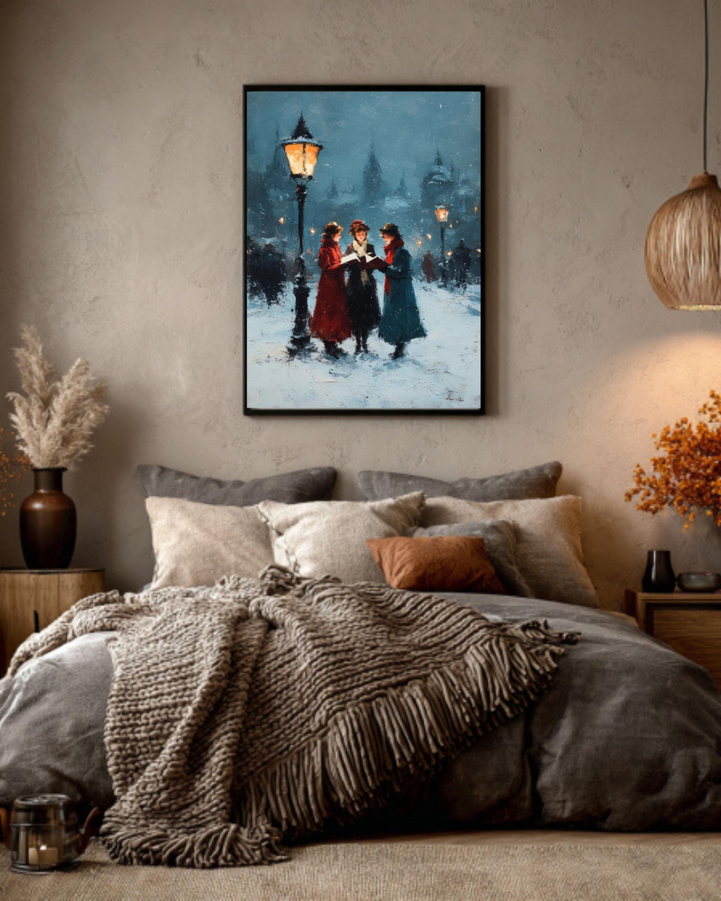 Victorian Christmas Carolers Art Print â€“ Vintage Winter Night Scene Canvas Wall Art – Modern Decor Print
