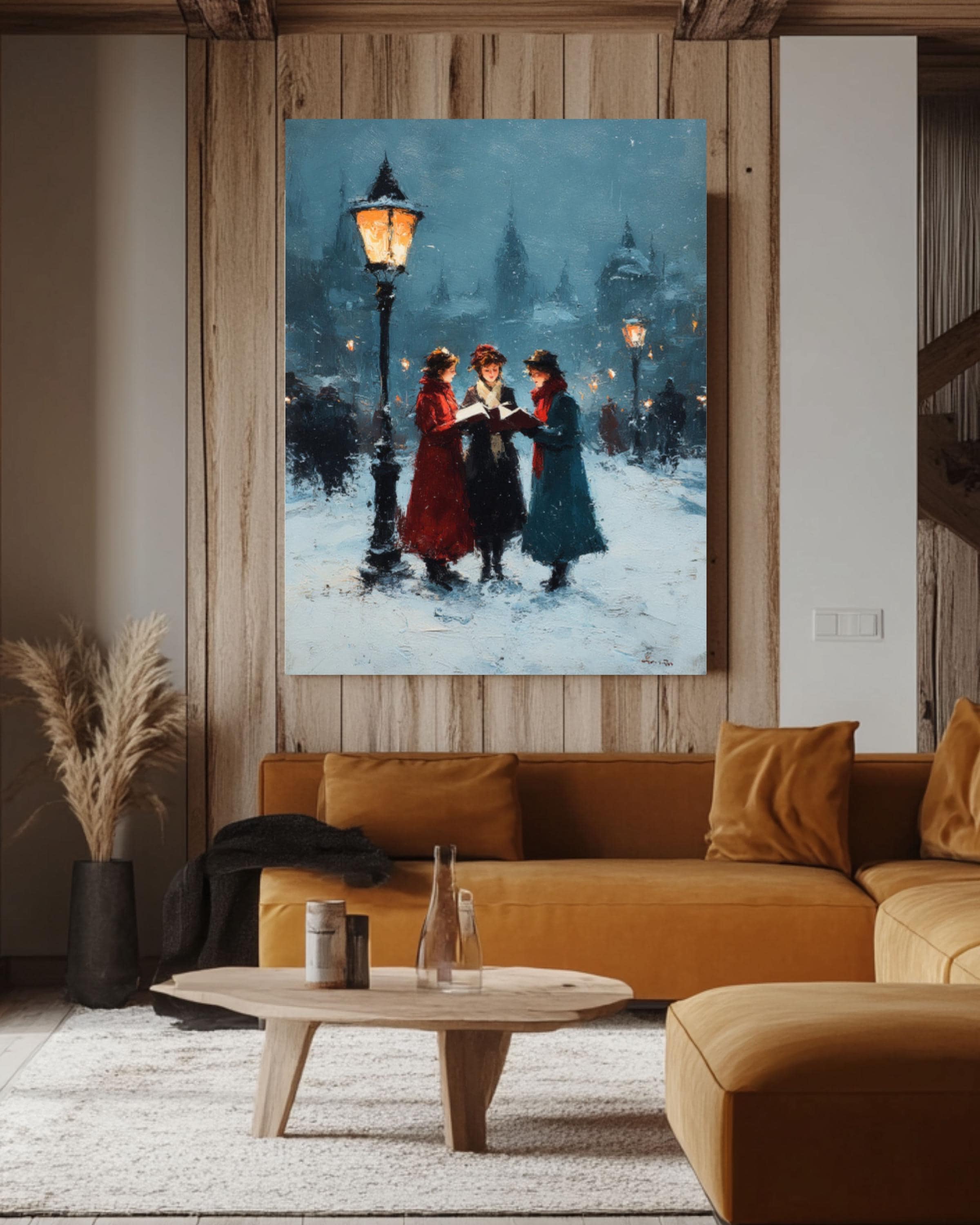 Victorian Christmas Carolers Art Print â€“ Vintage Winter Night Scene Canvas Wall Art – Modern Decor Print