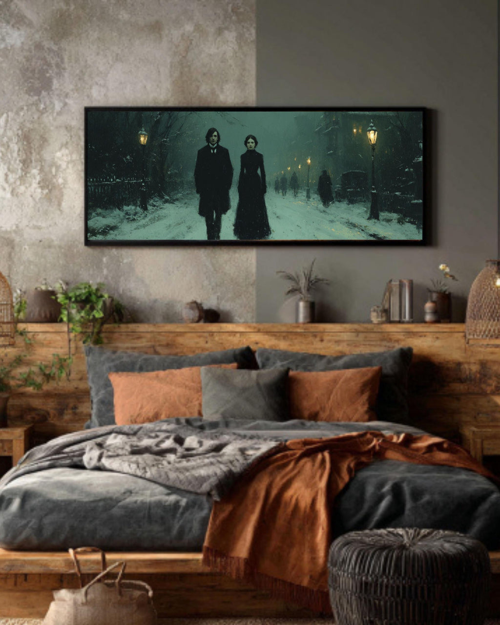 Victorian Couple in Snow Canvas Art | Dark Gothic Home Decor