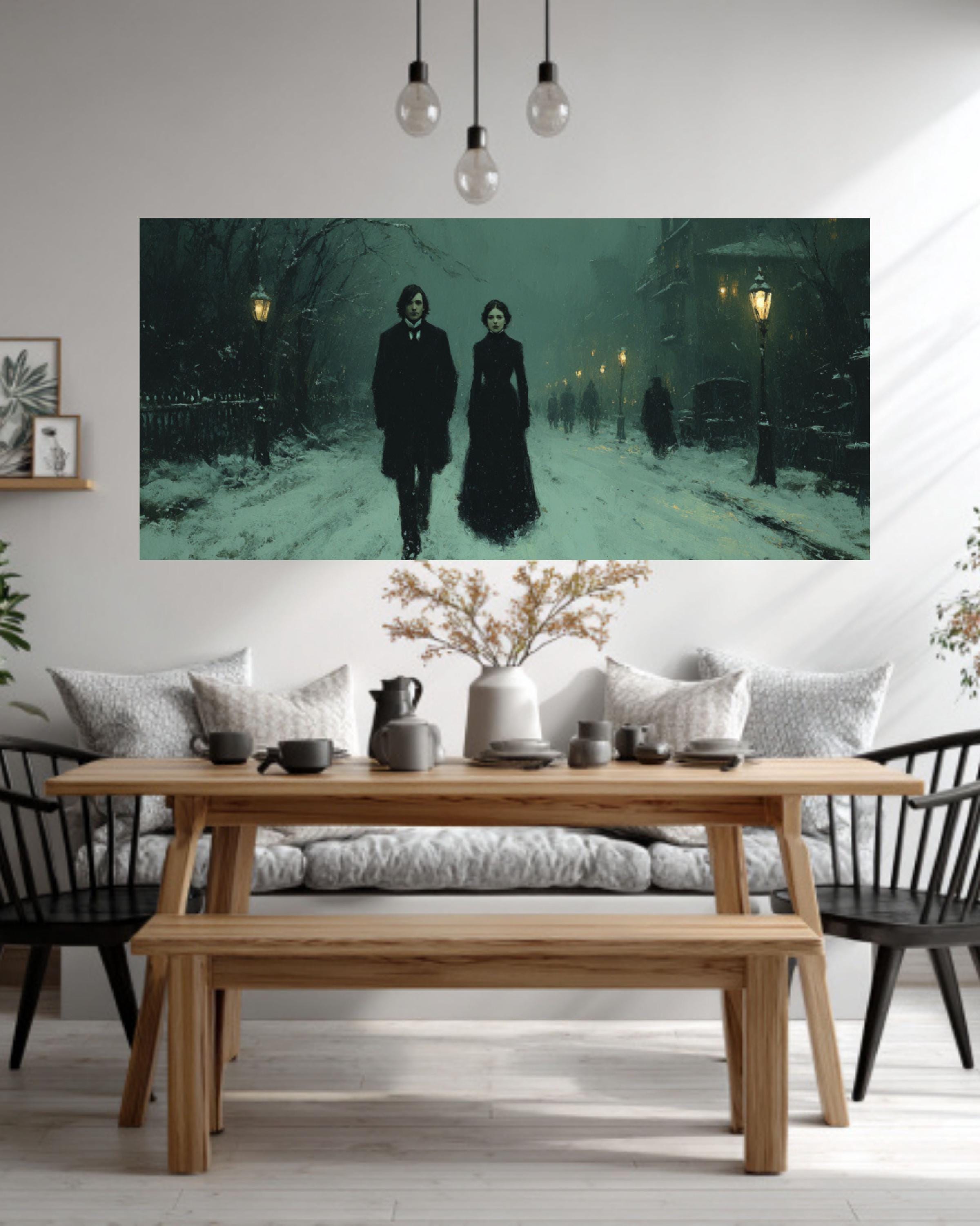 Victorian Couple in Snow Canvas Art | Dark Gothic Home Decor