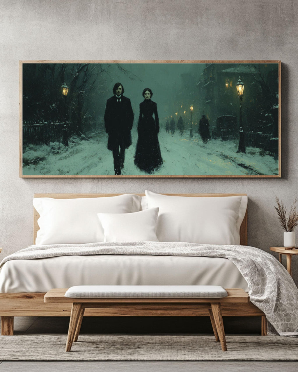 Victorian Couple in Snow Canvas Art | Dark Gothic Home Decor