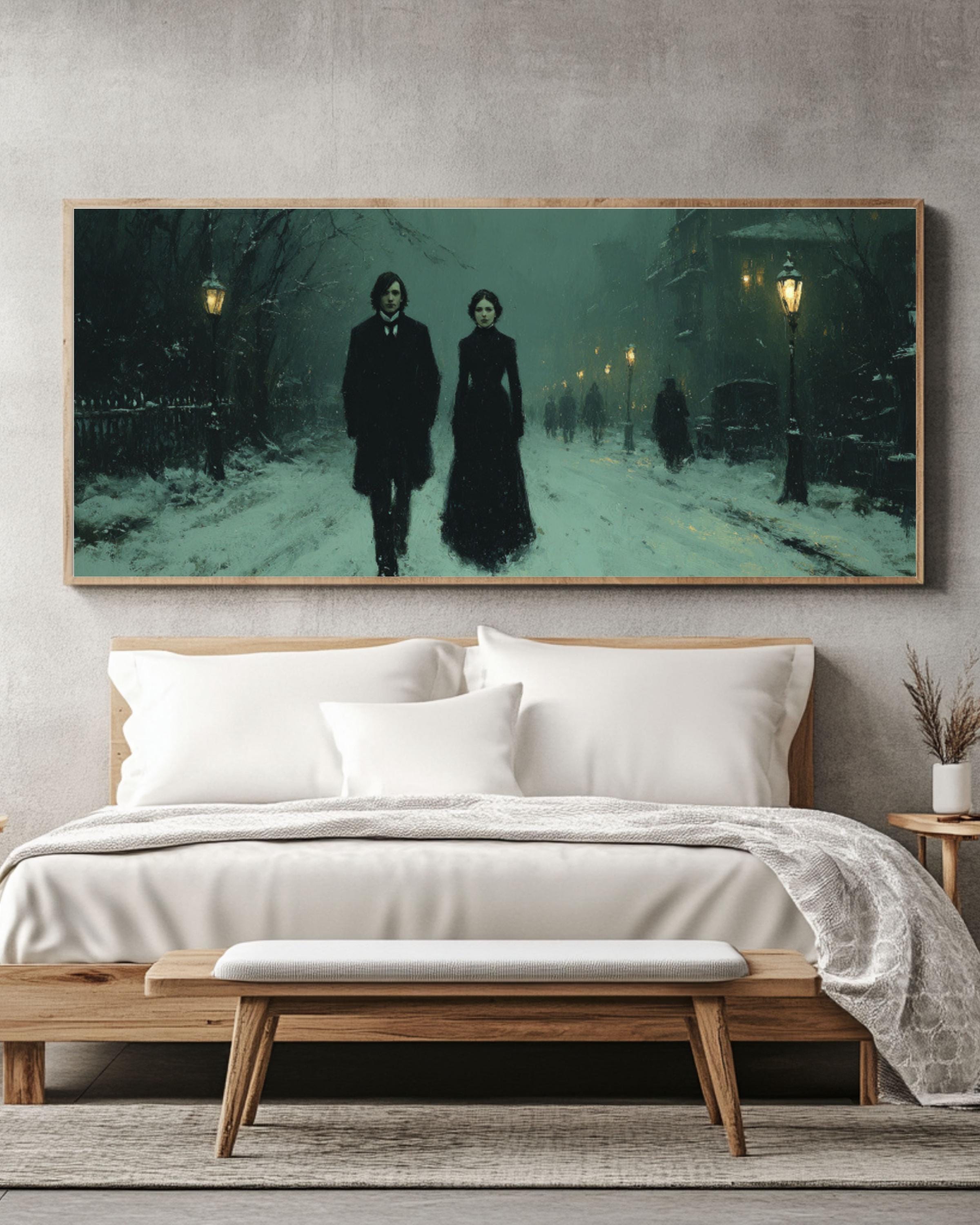 Victorian Couple in Snow Canvas Art | Dark Gothic Home Decor