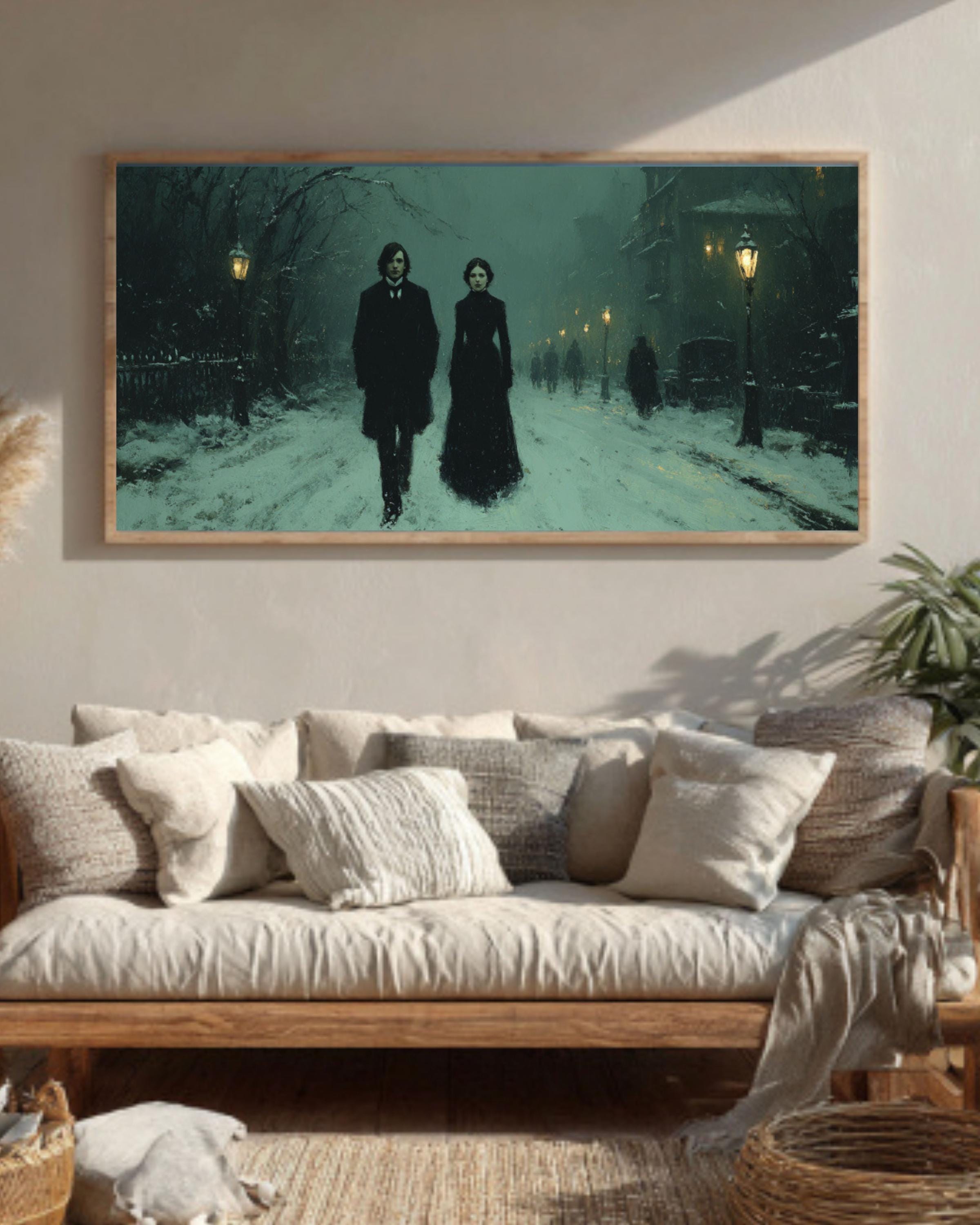 Victorian Couple in Snow Canvas Art | Dark Gothic Home Decor