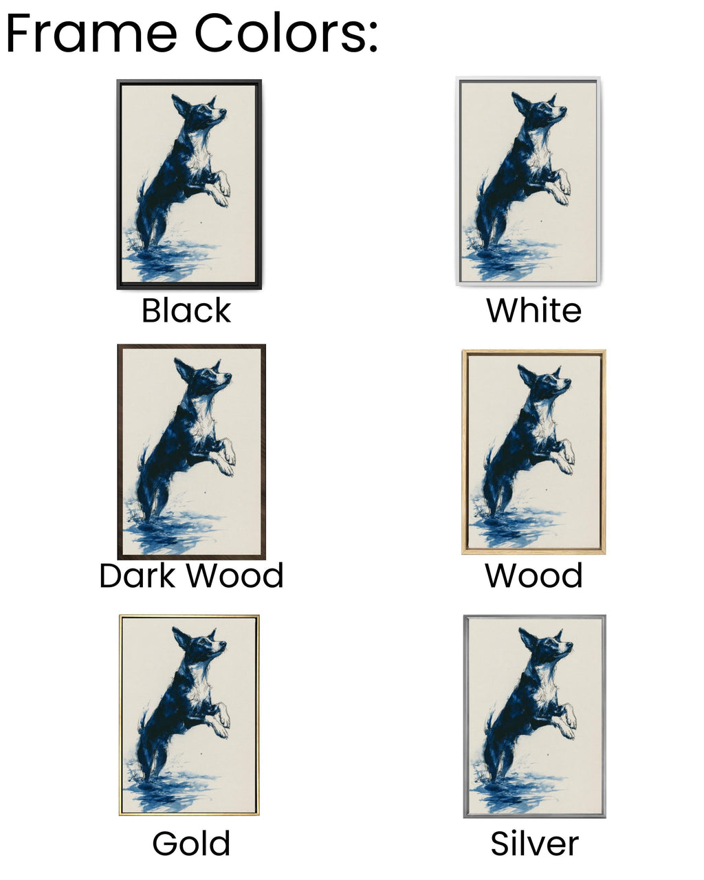 Dog Dock Jump Art | Minimalist Black Ink Drawing, Navy Accents