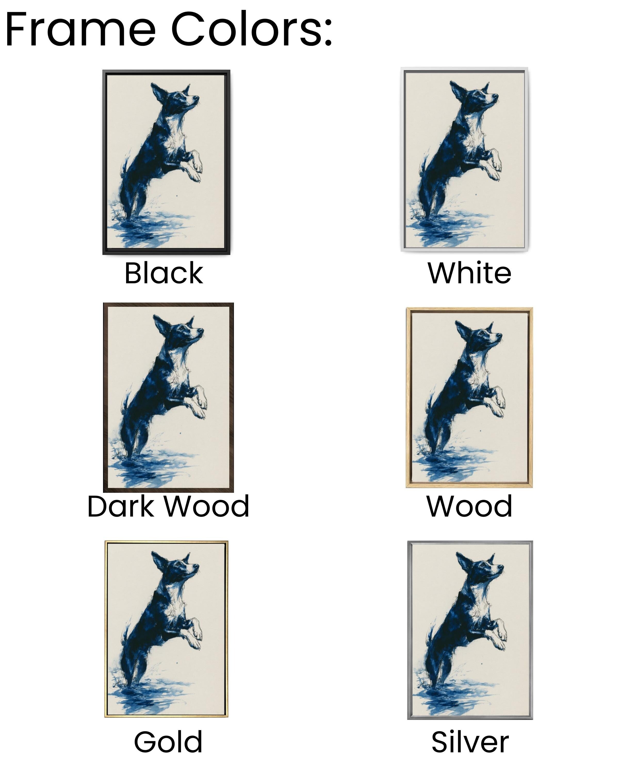 Dog Dock Jump Art | Minimalist Black Ink Drawing, Navy Accents